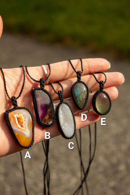 crystal macrame necklace