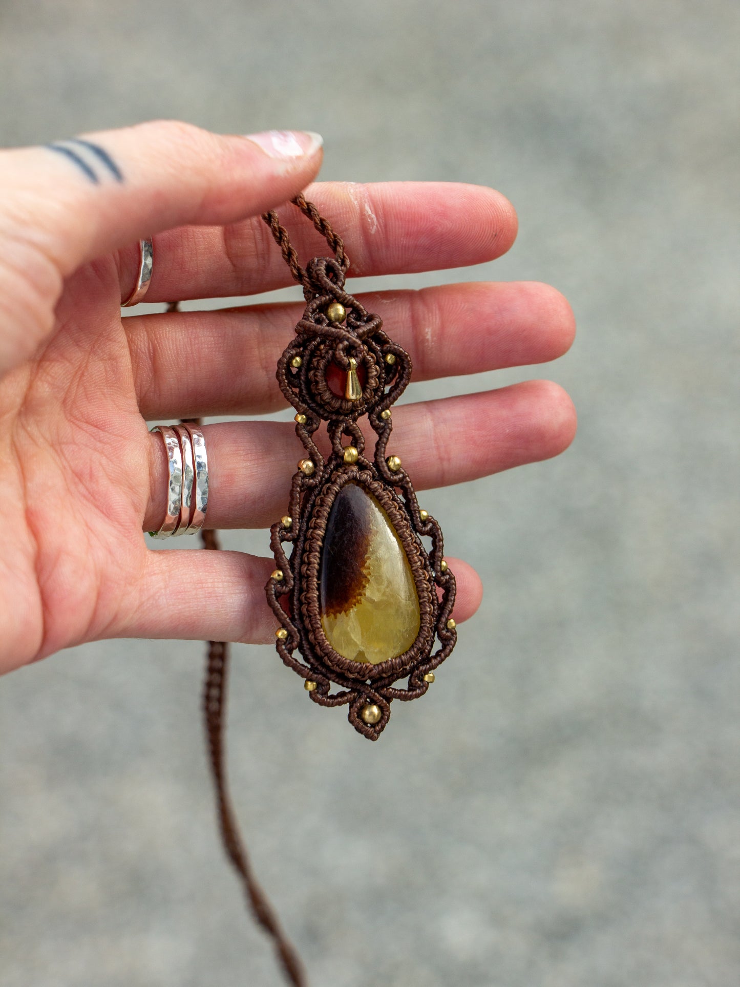 Carnelian & Septarian macrame necklace