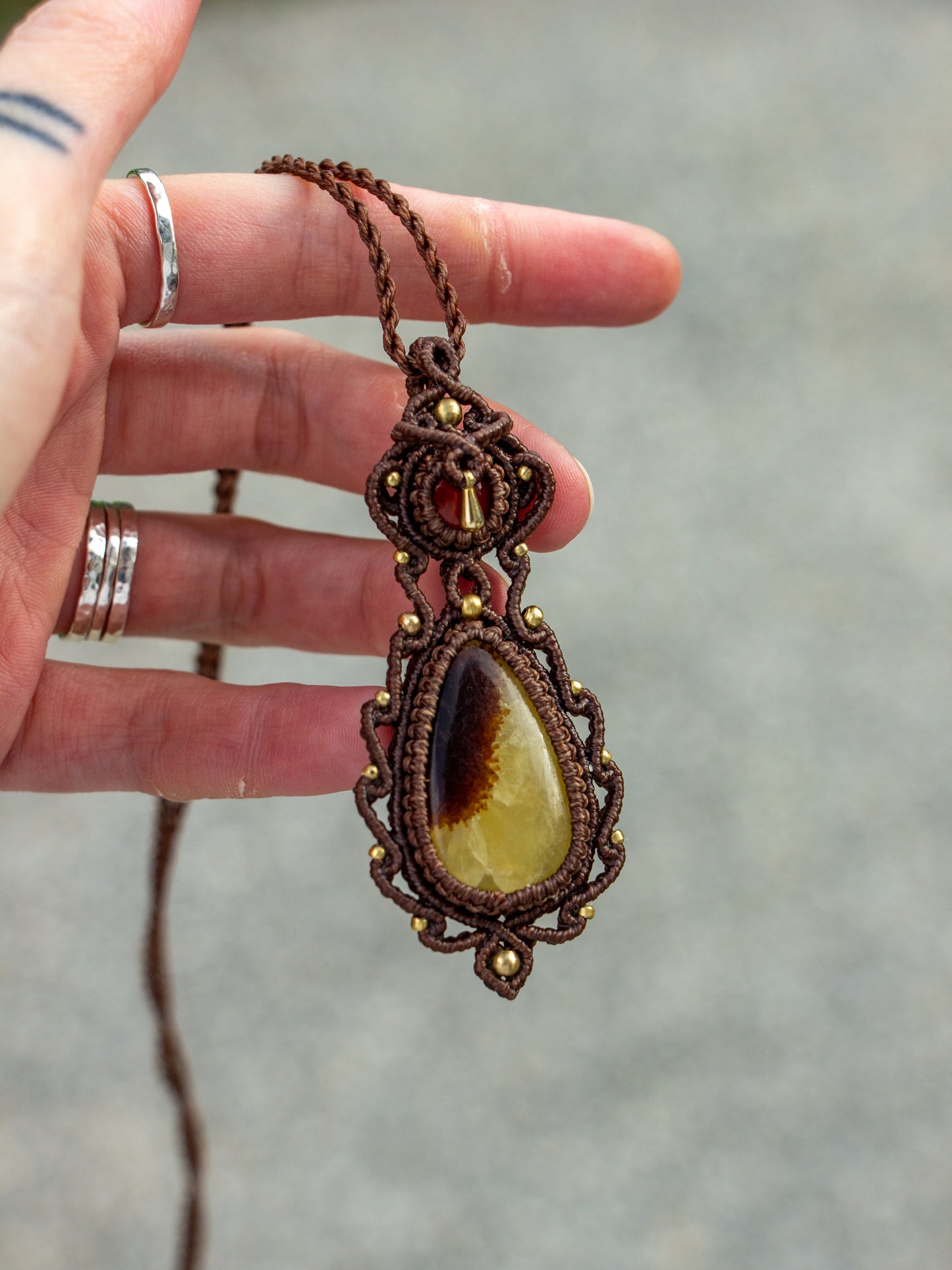 Carnelian & Septarian macrame necklace