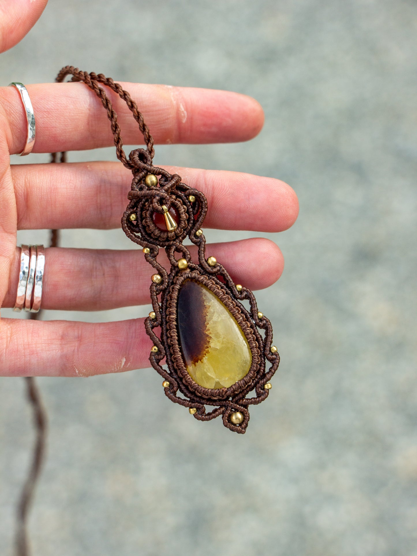 Carnelian & Septarian macrame necklace