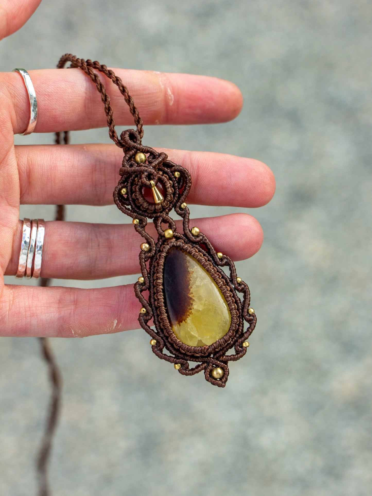 Carnelian & Septarian macrame necklace