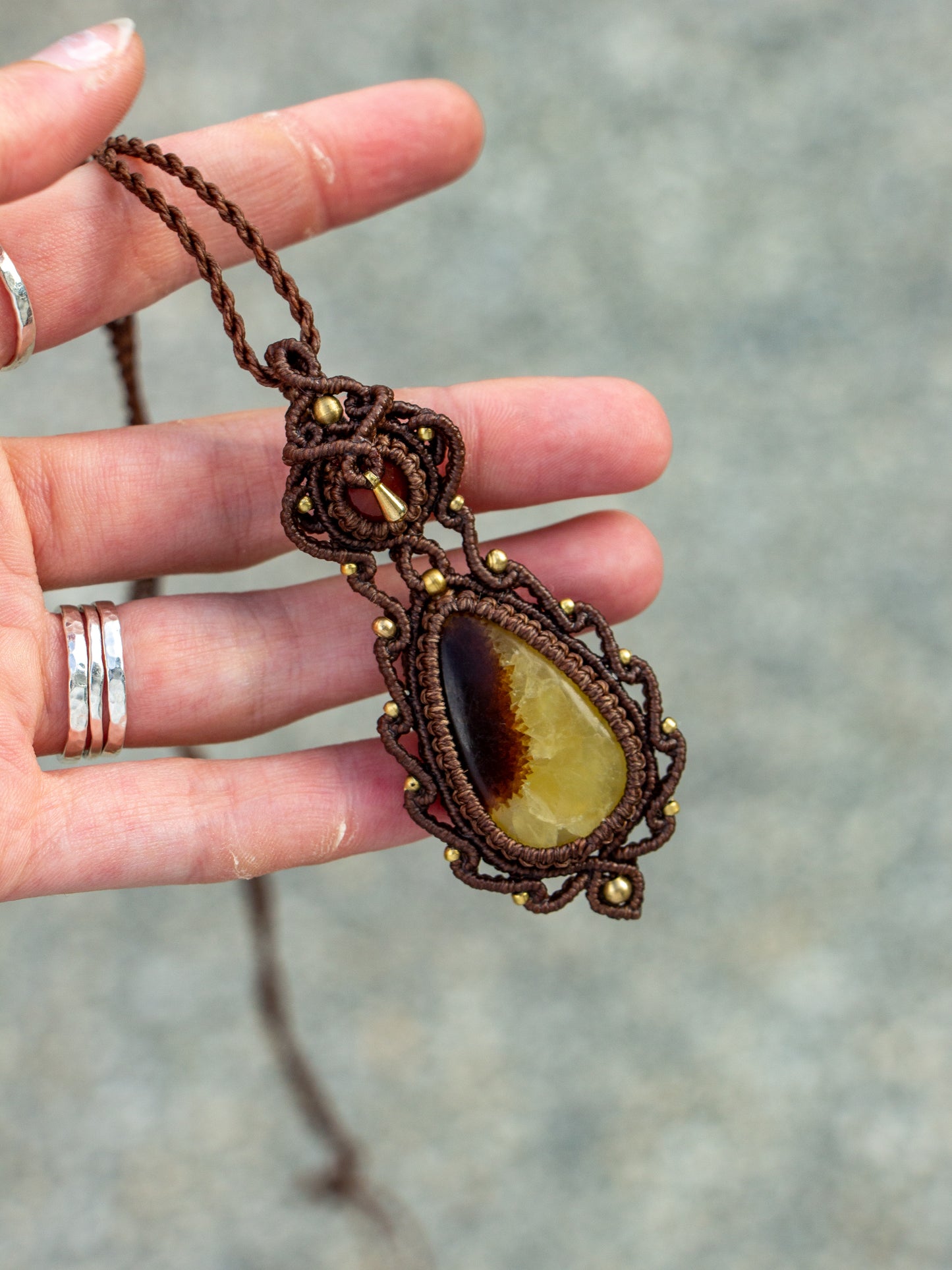 Carnelian & Septarian macrame necklace