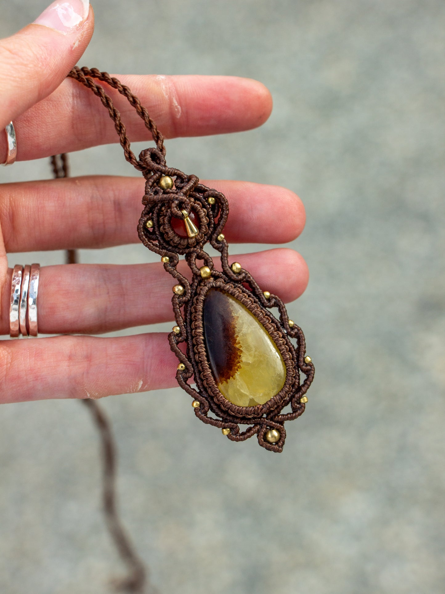 Carnelian & Septarian macrame necklace