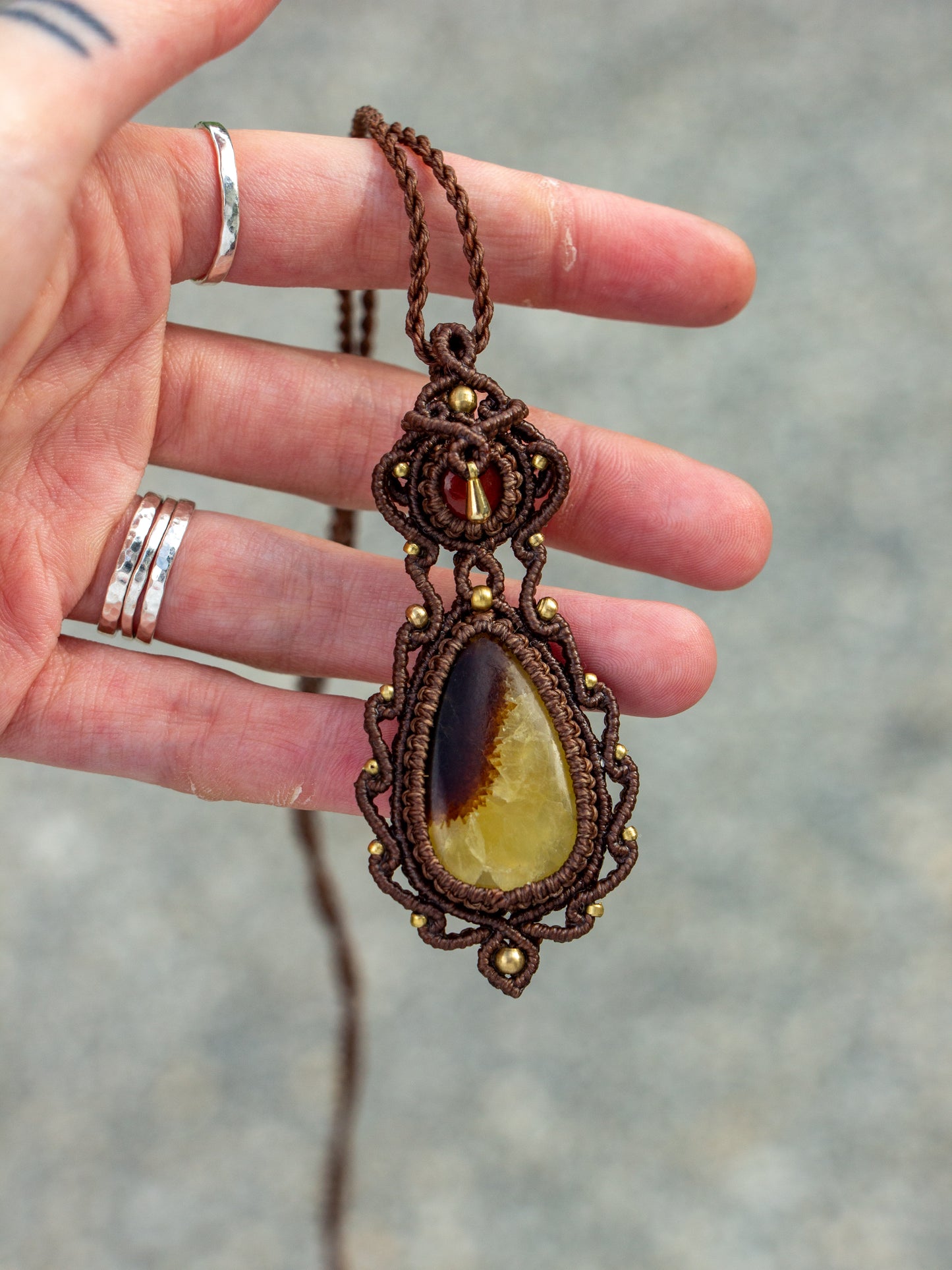Carnelian & Septarian macrame necklace