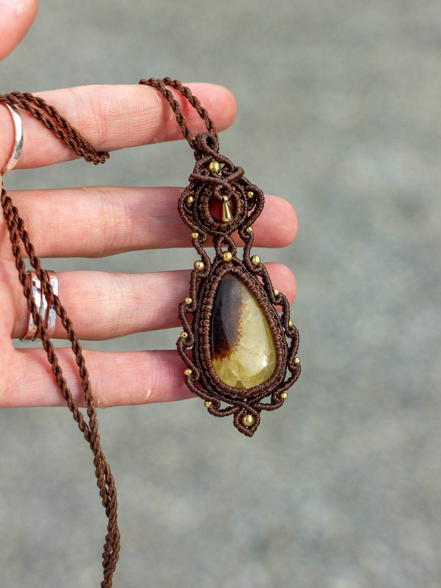 Carnelian & Septarian macrame necklace
