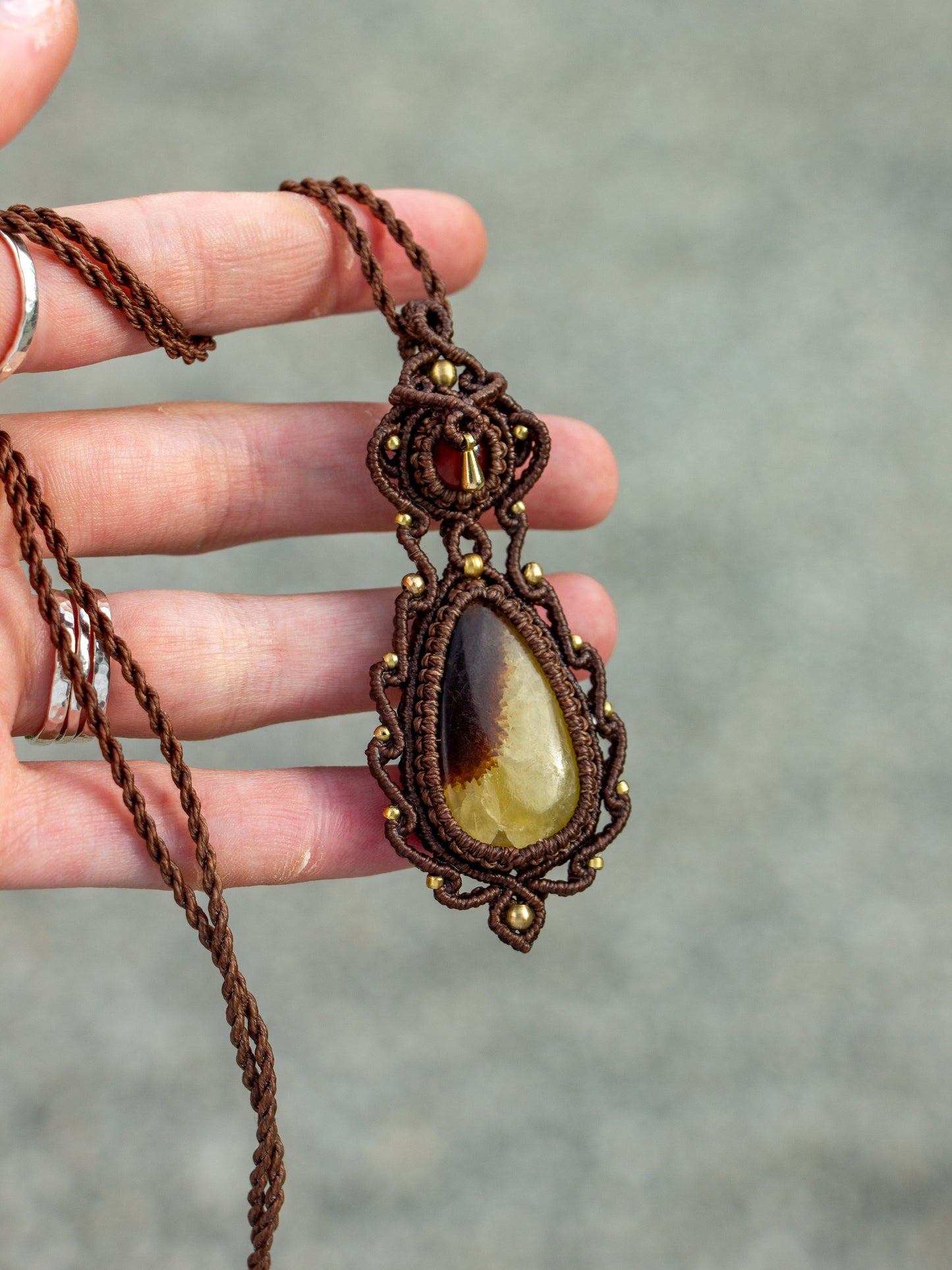 Carnelian & Septarian macrame necklace