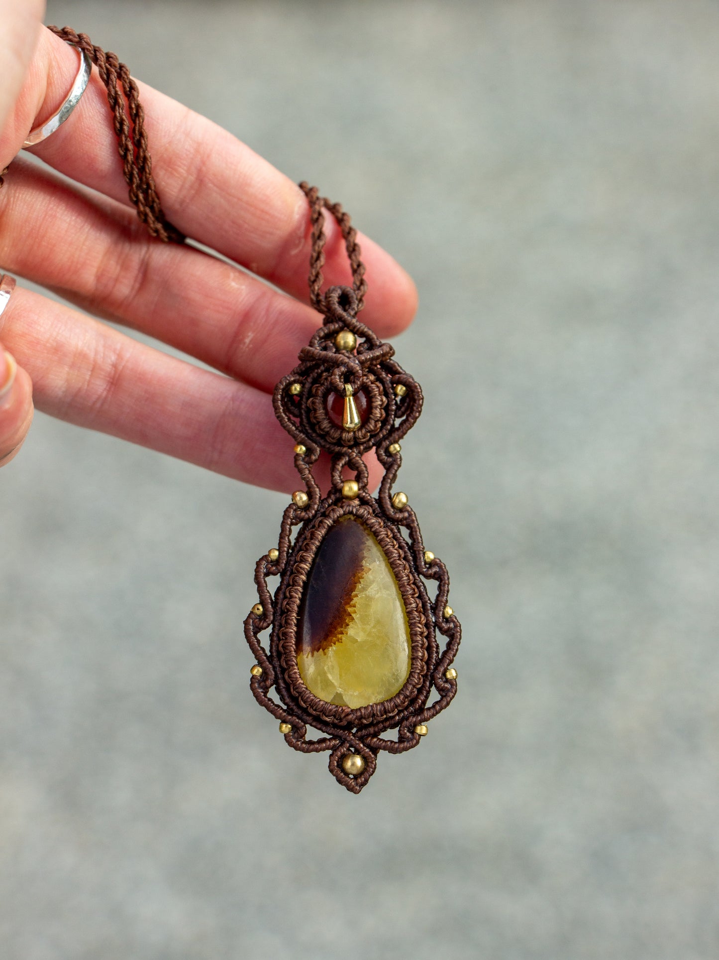 Carnelian & Septarian macrame necklace