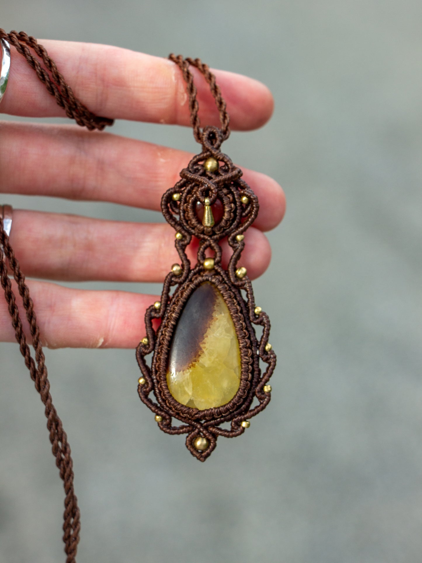 Carnelian & Septarian macrame necklace