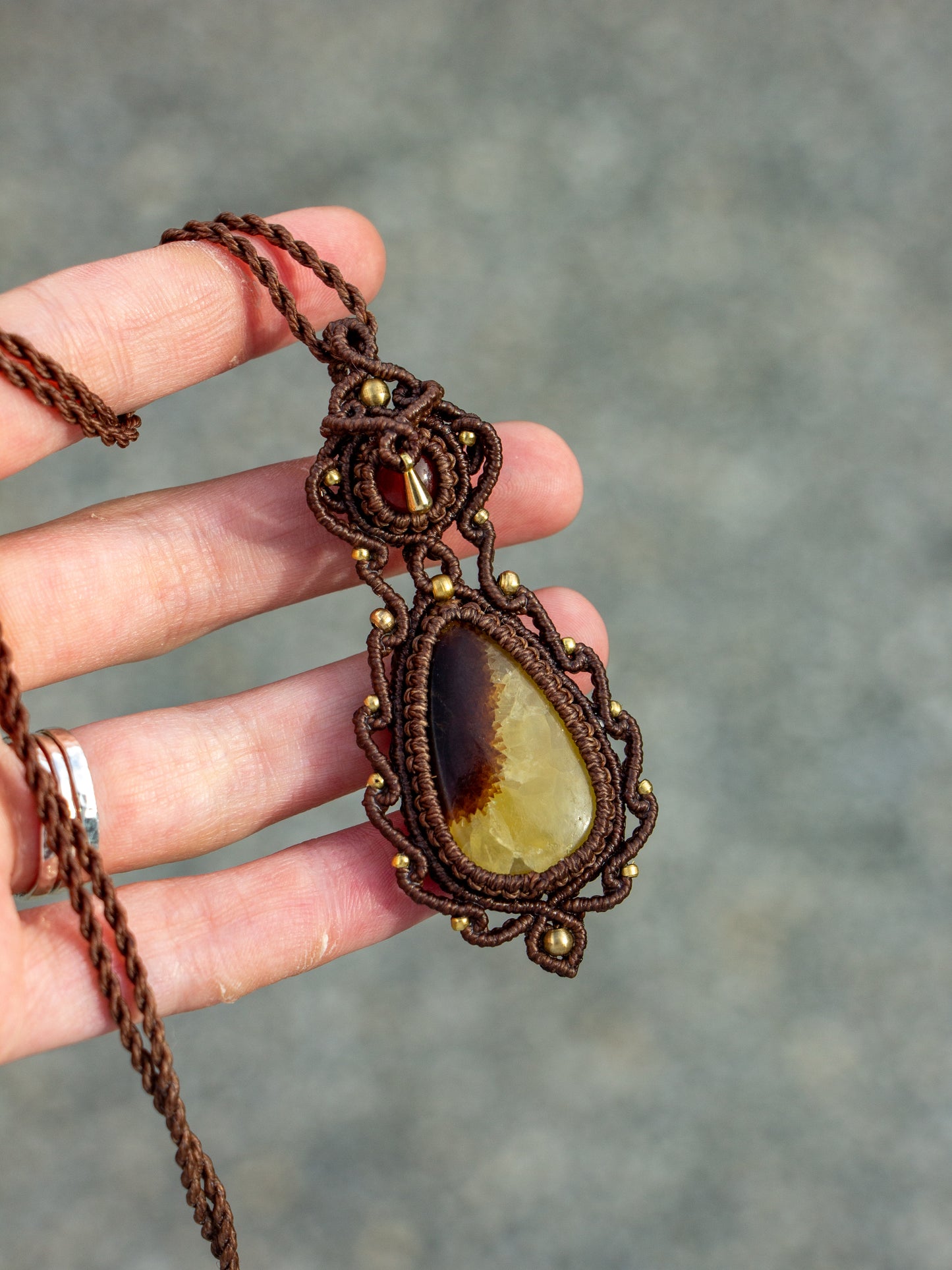 Carnelian & Septarian macrame necklace