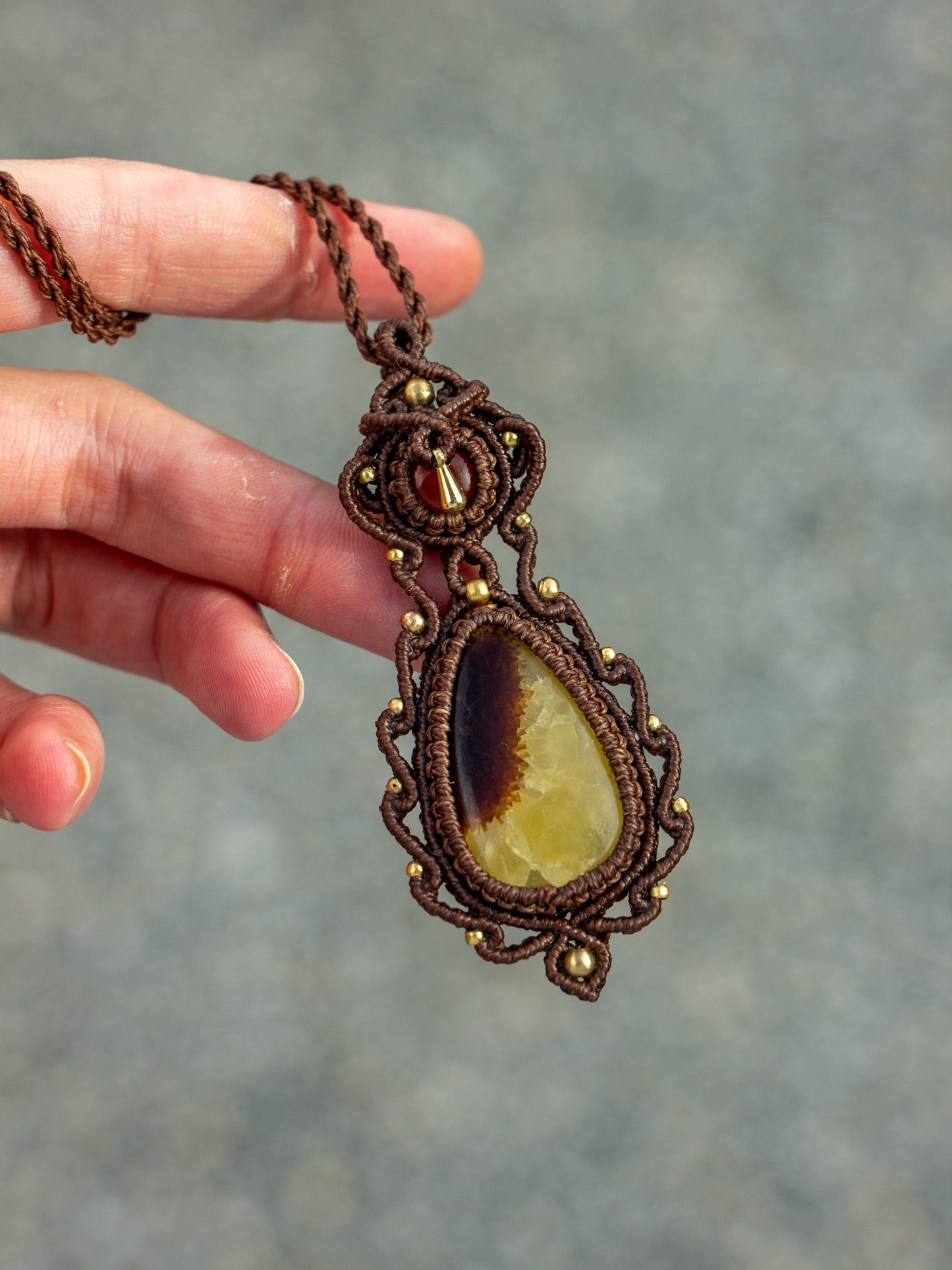 Carnelian & Septarian macrame necklace