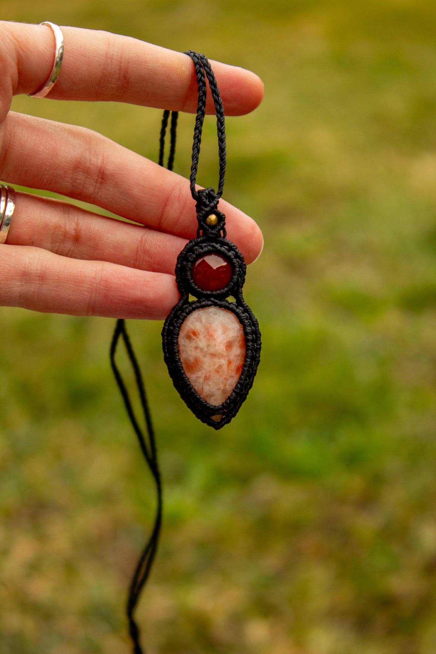 Carnelian & Sunstone • macrame necklace