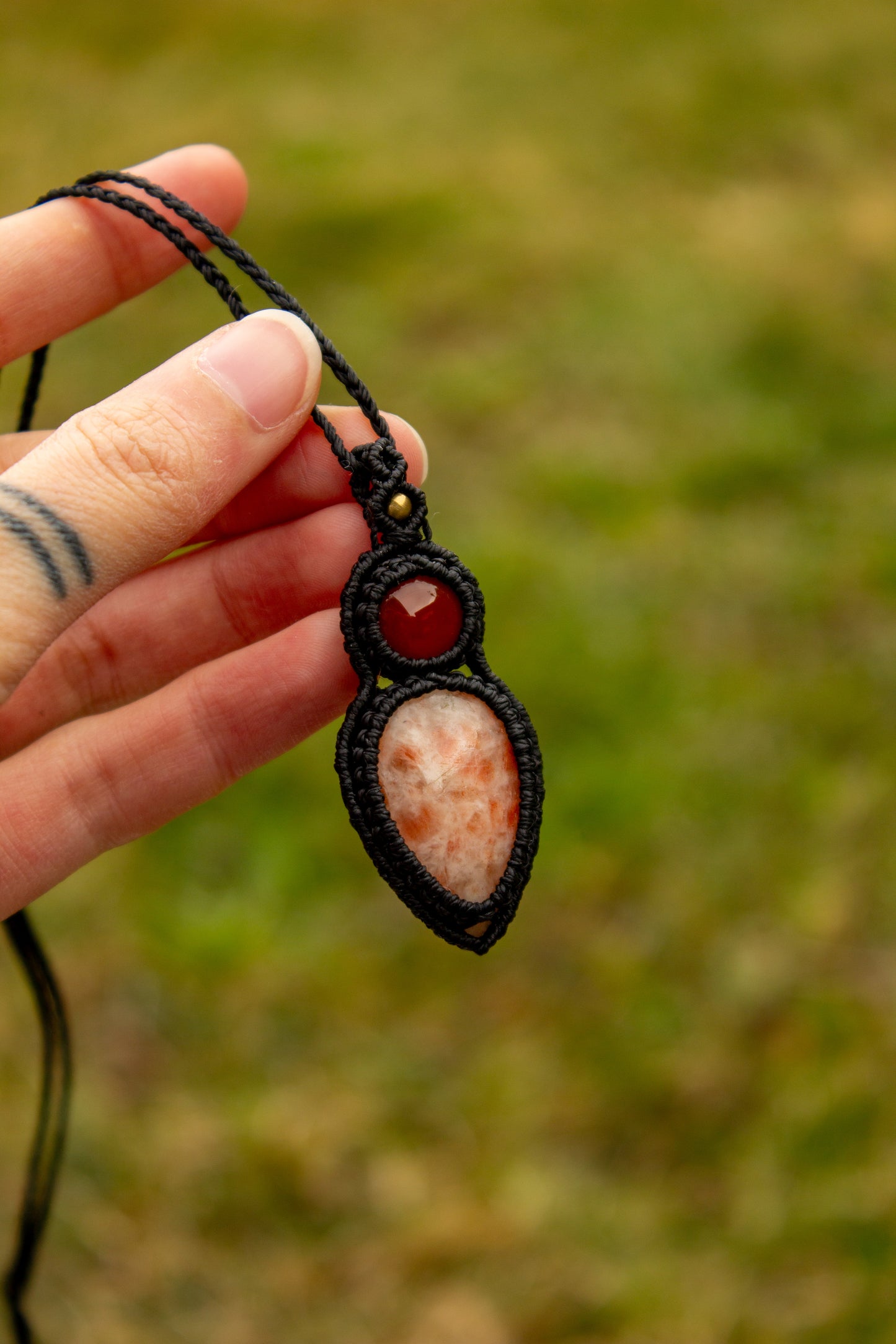 Carnelian & Sunstone • macrame necklace