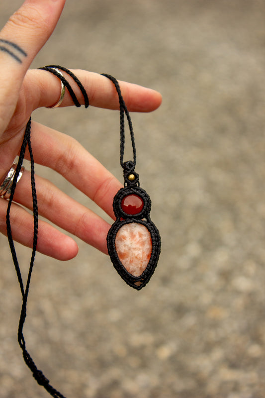 Carnelian & Sunstone • macrame necklace