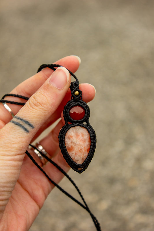 Carnelian & Sunstone • macrame necklace