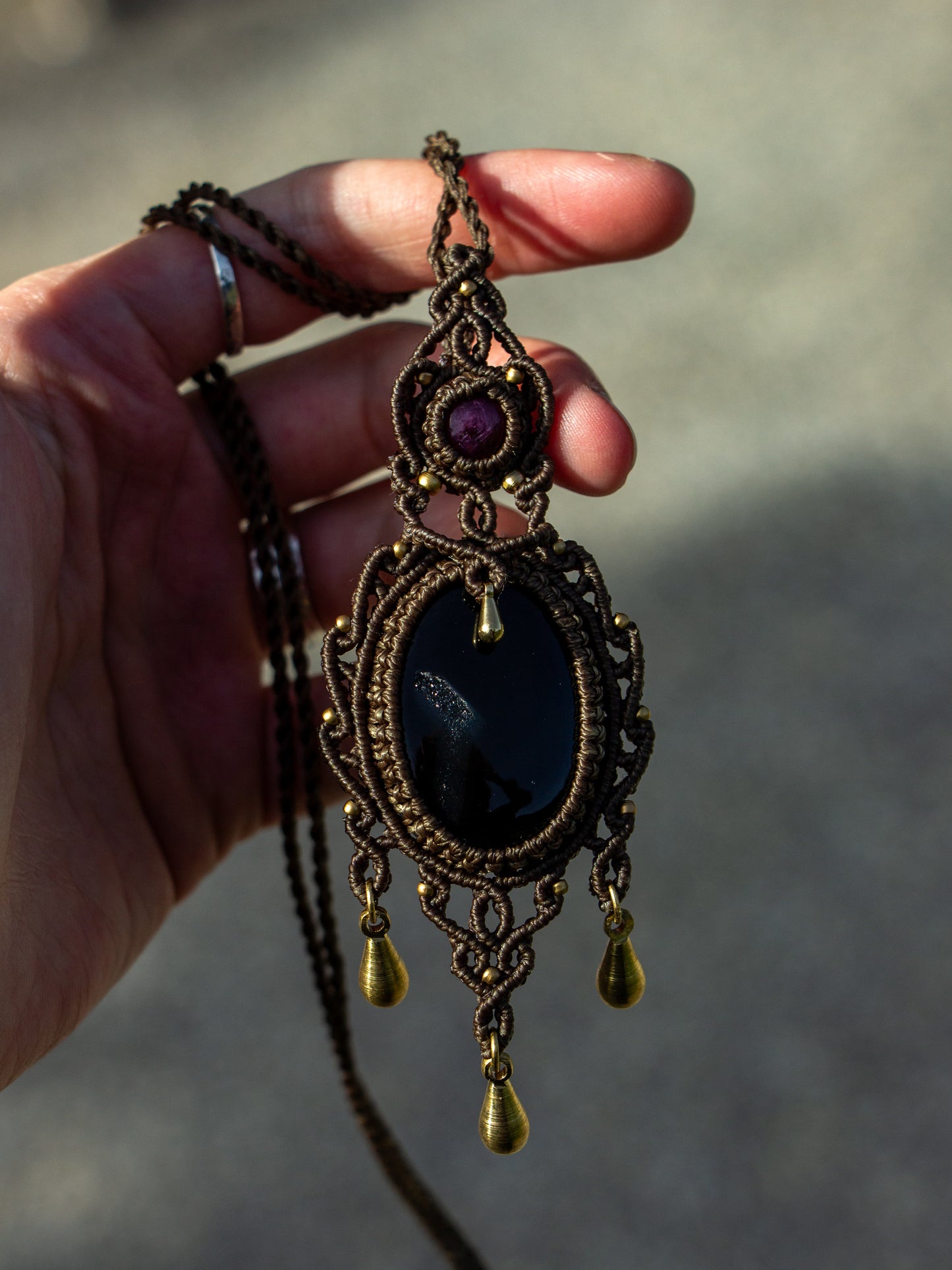 Star Ruby & Druzy Onyx macrame necklace