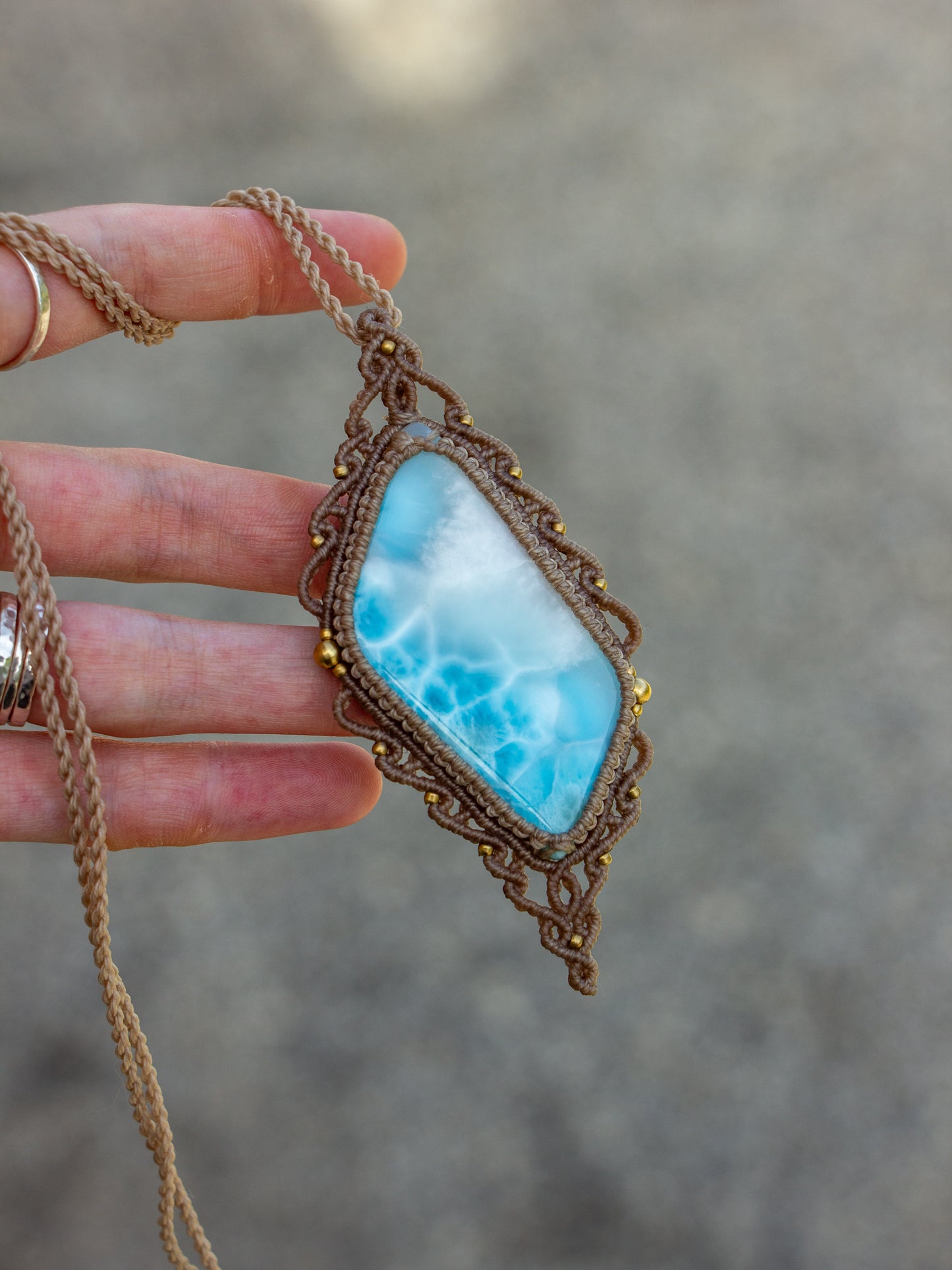 Larimar macrame necklace
