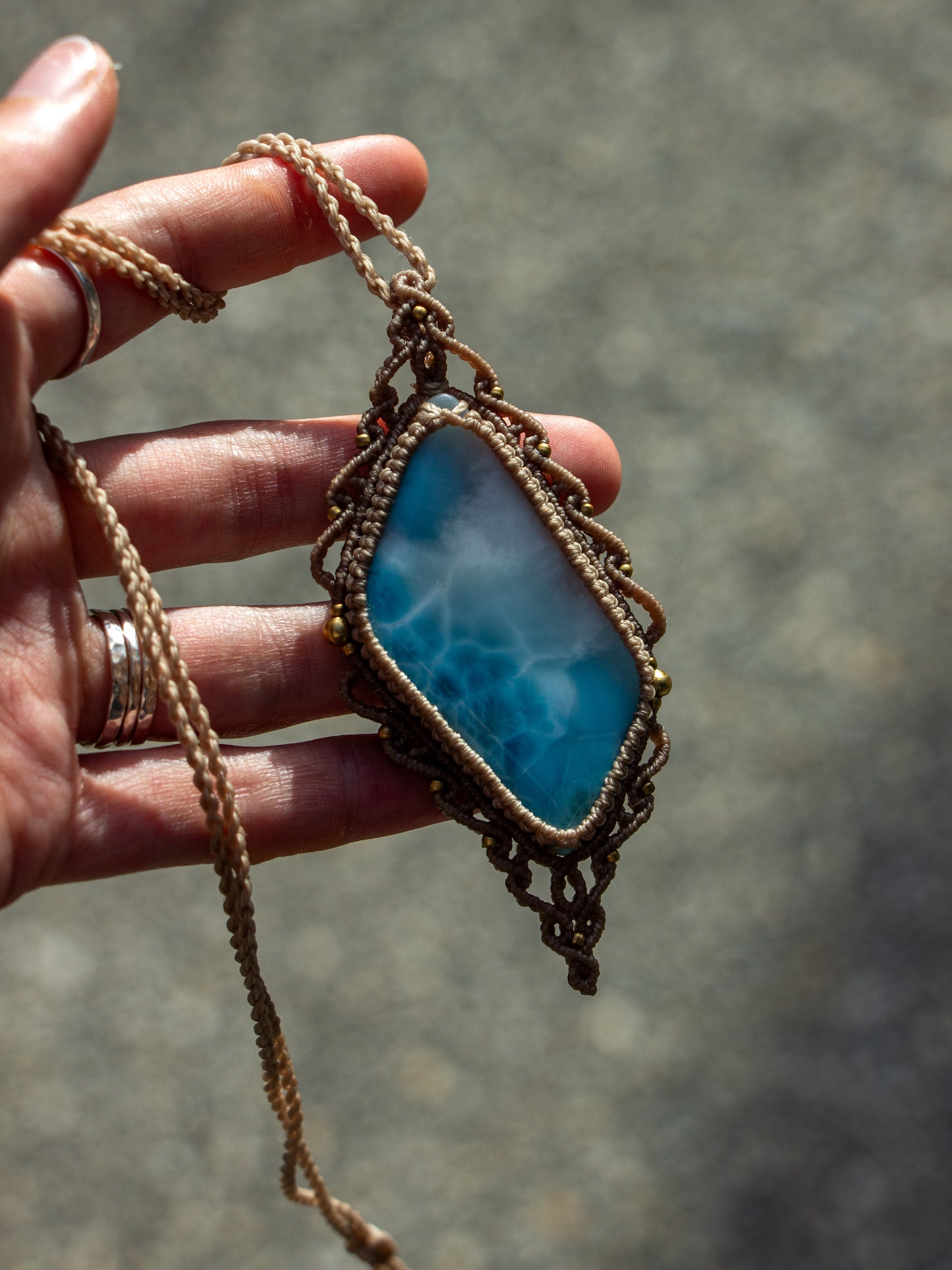 Larimar macrame necklace