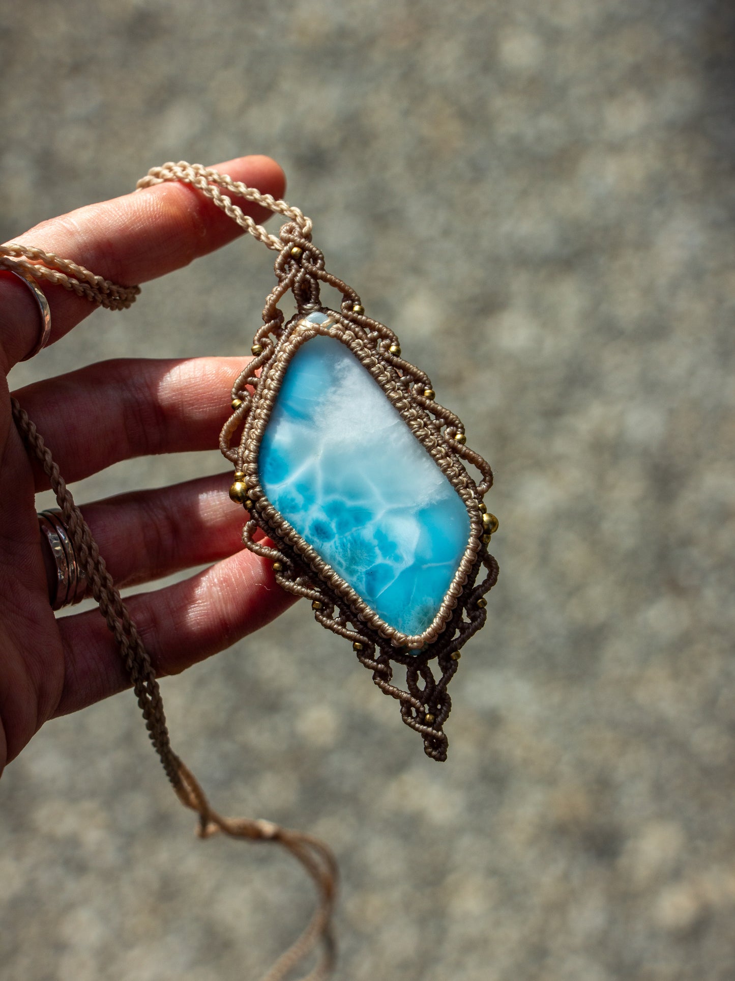 Larimar macrame necklace