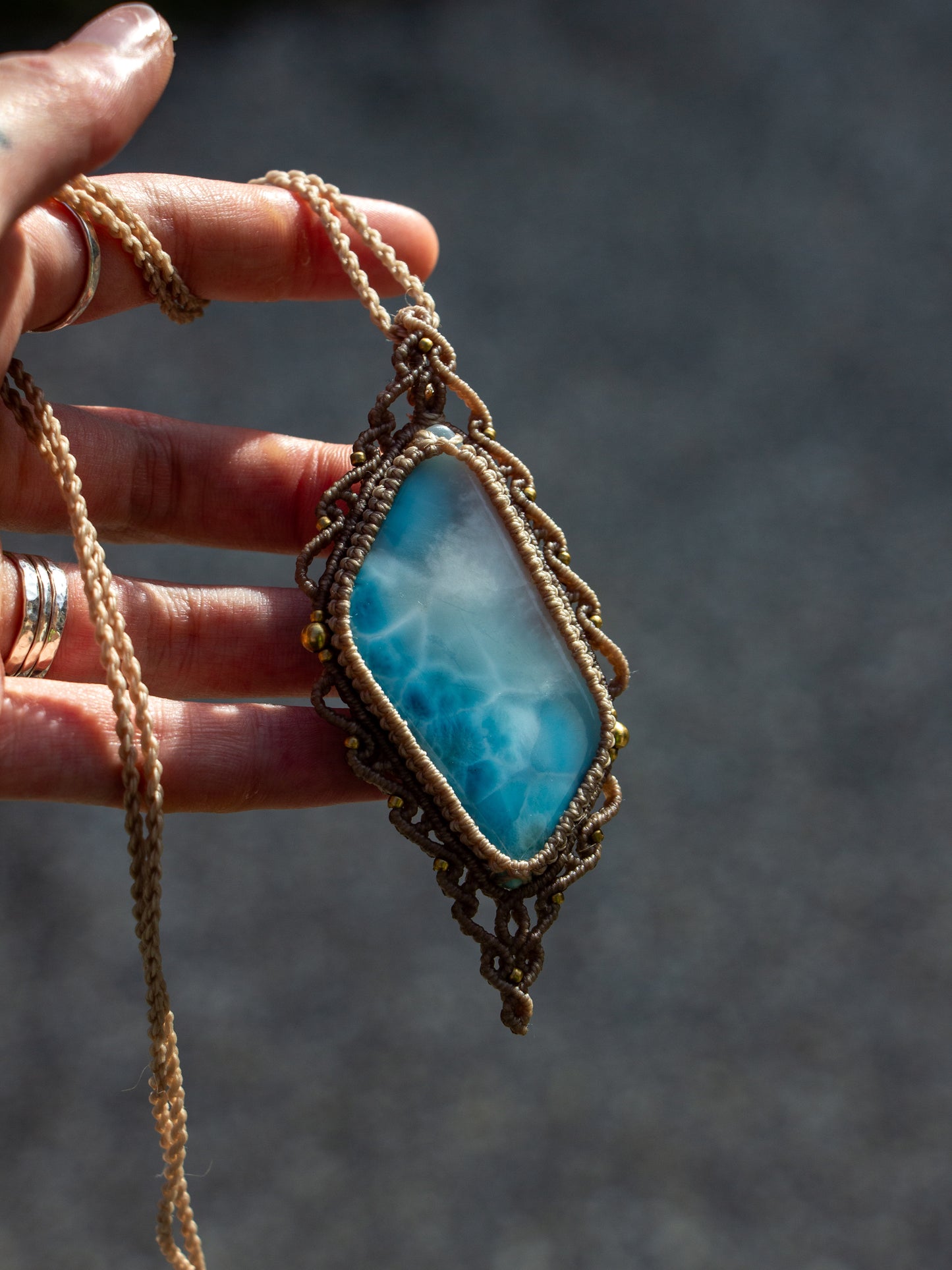 Larimar macrame necklace