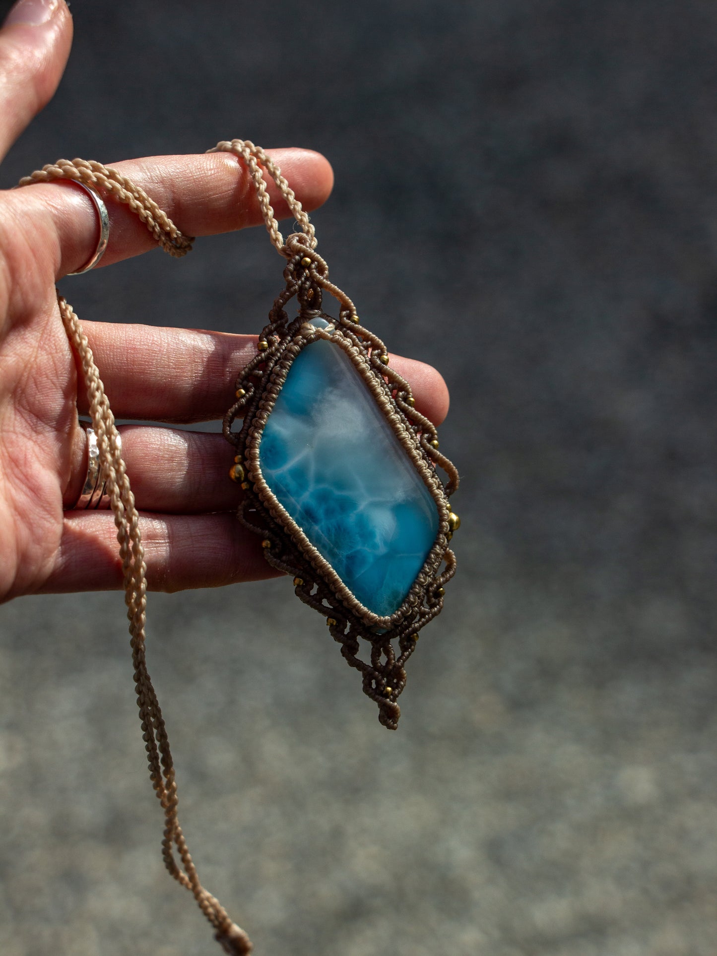 Larimar macrame necklace
