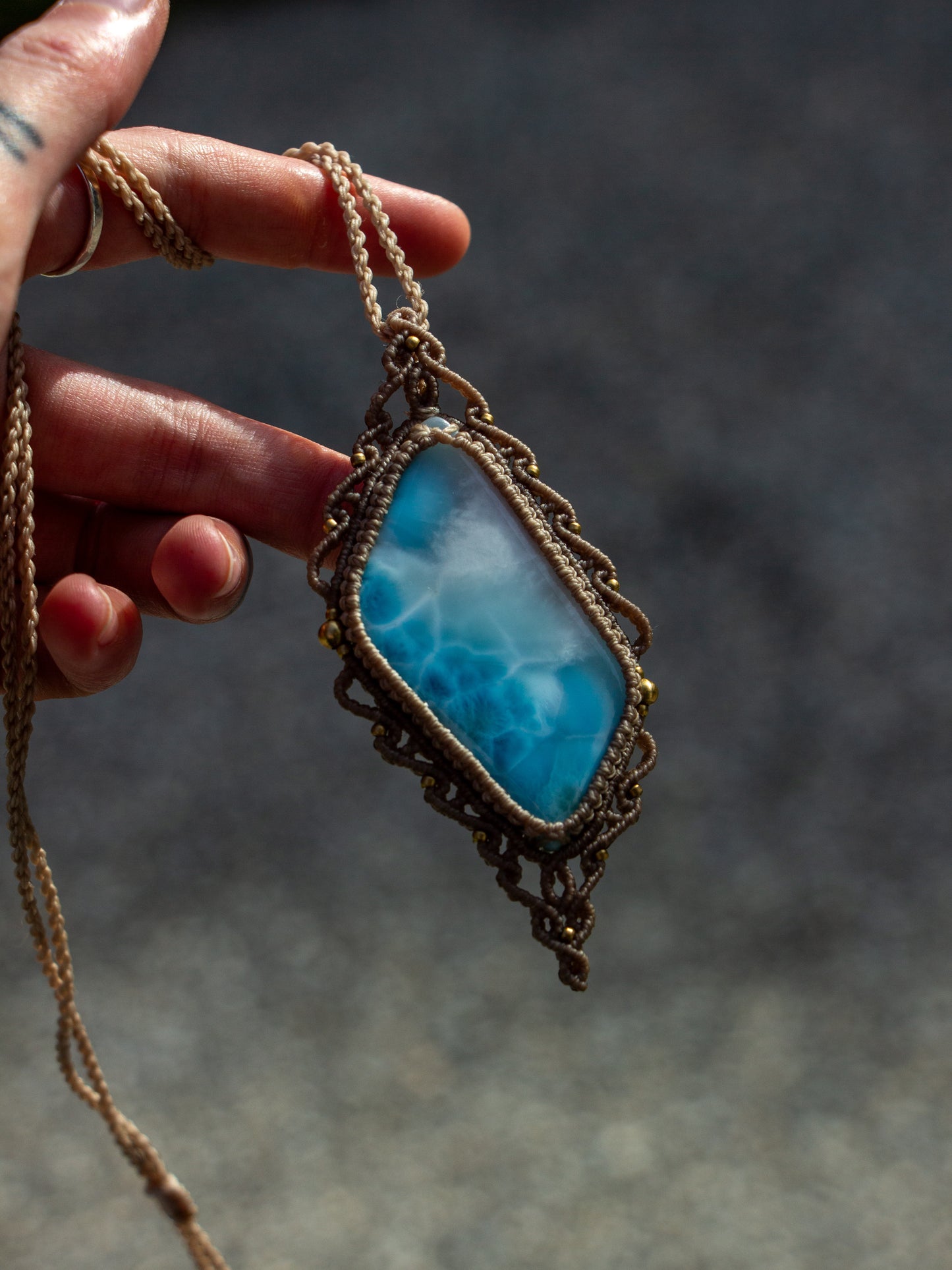 Larimar macrame necklace