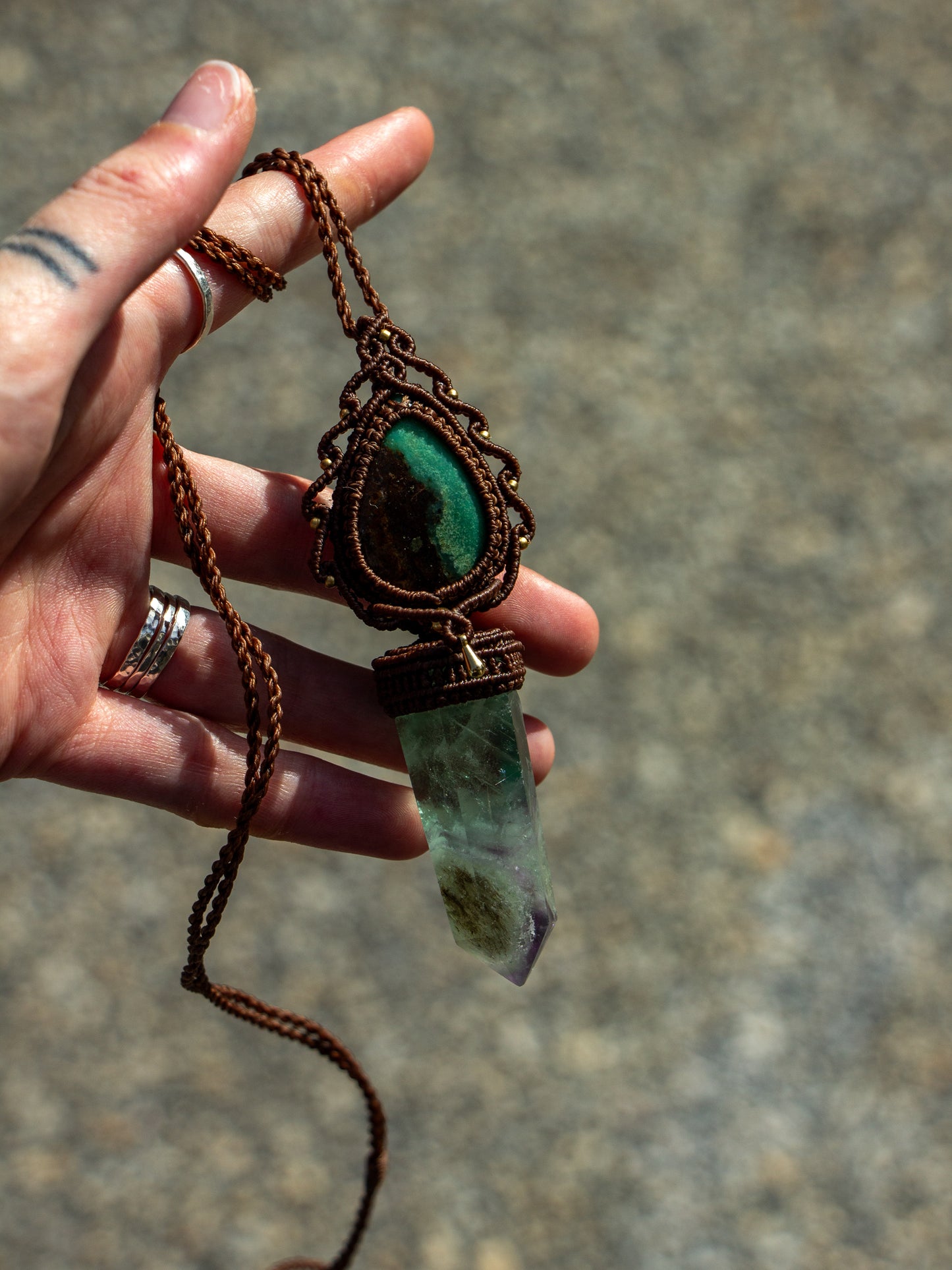 Chrysoprase & Fluorite macrame necklace