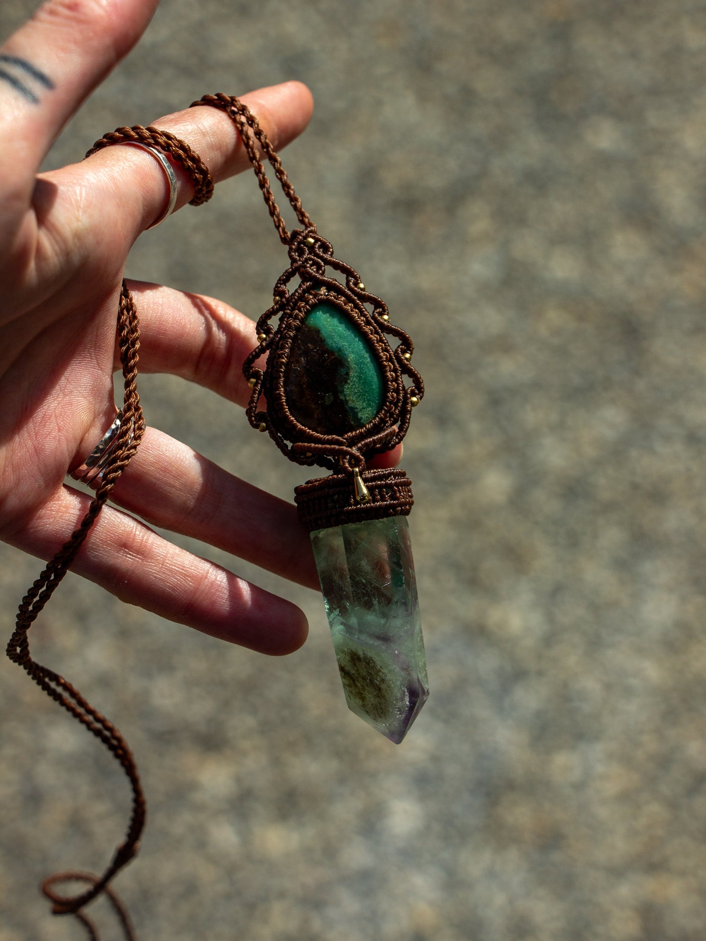 Chrysoprase & Fluorite macrame necklace
