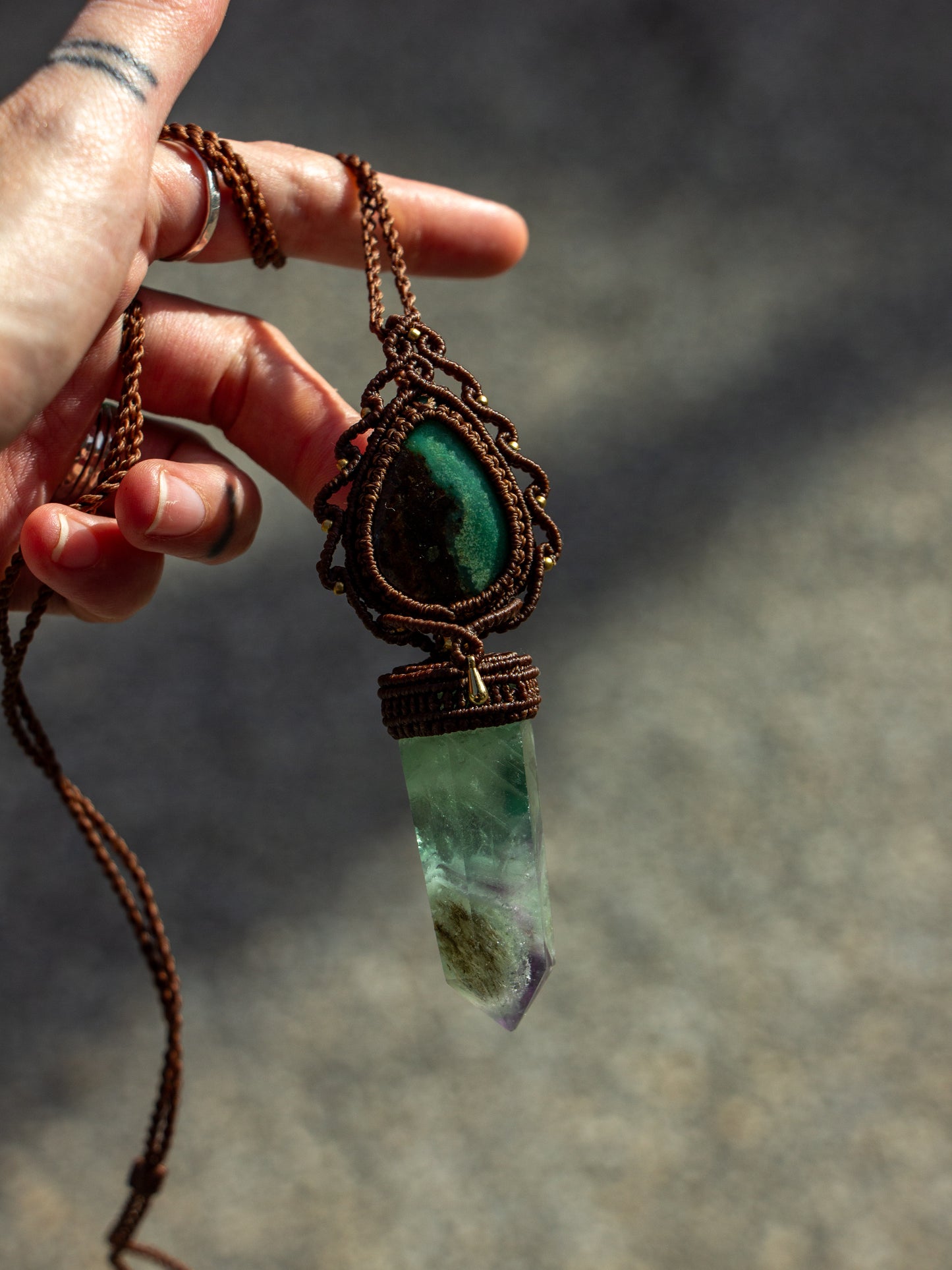 Chrysoprase & Fluorite macrame necklace