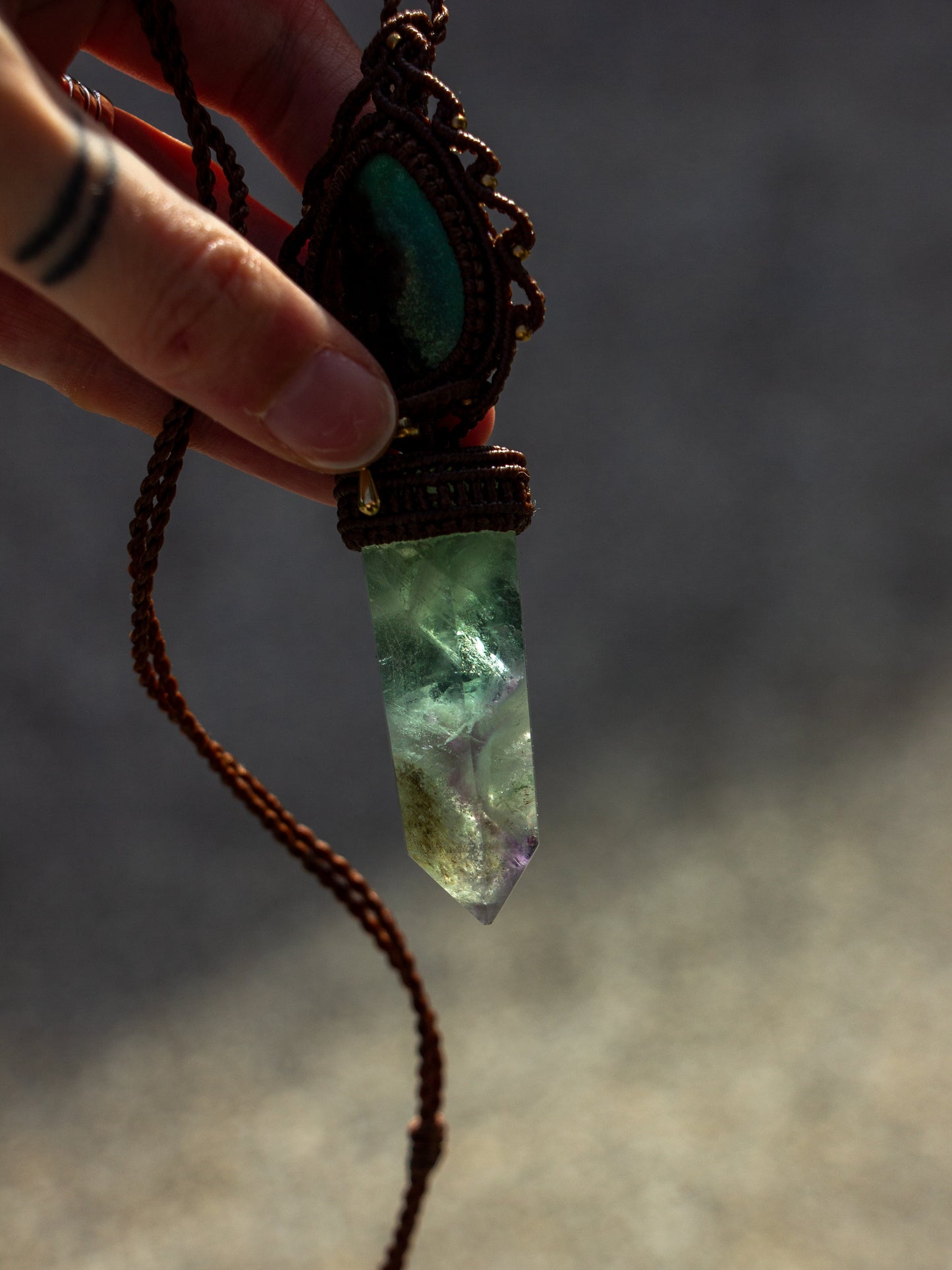 Chrysoprase & Fluorite macrame necklace