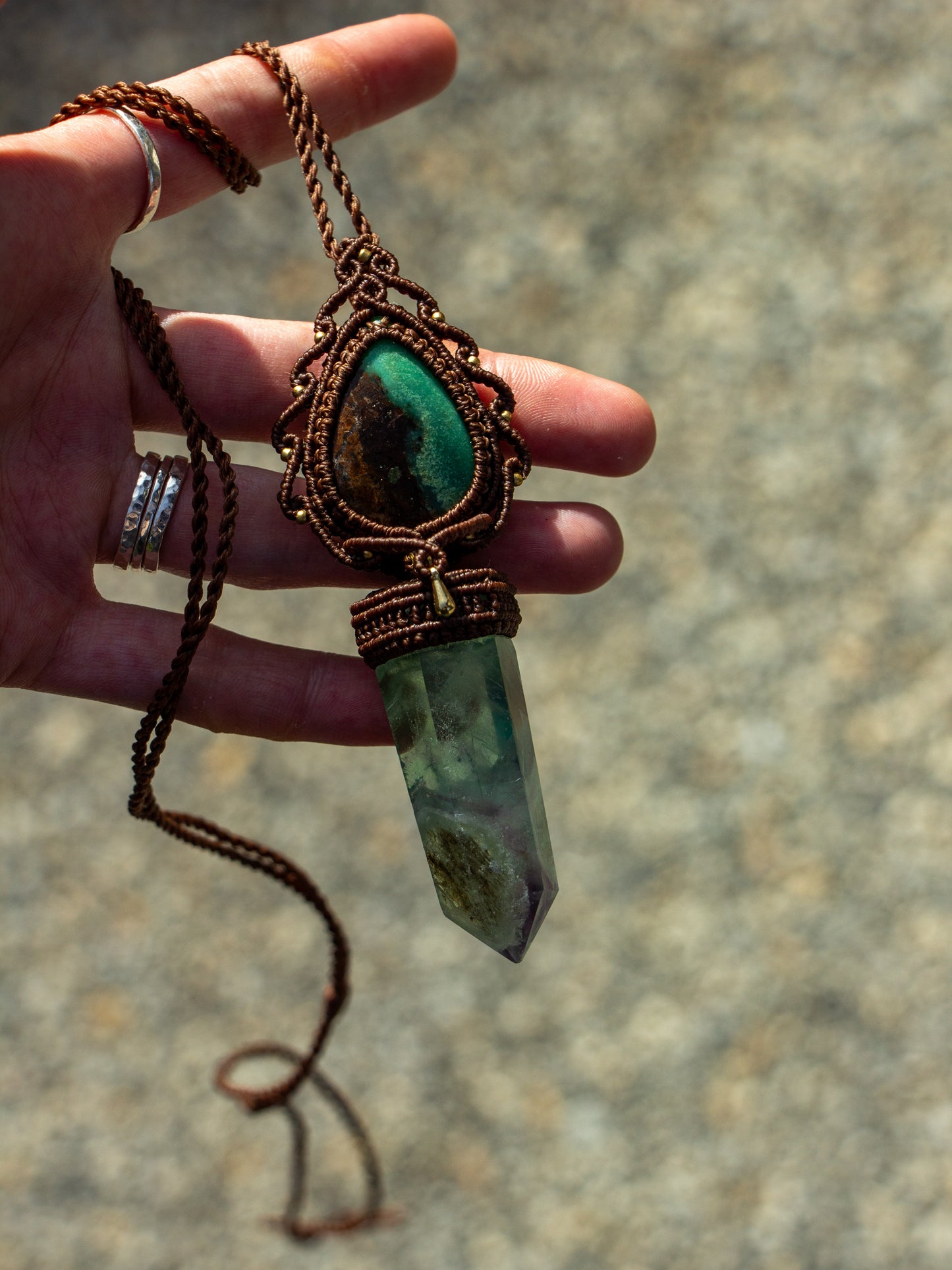 Chrysoprase & Fluorite macrame necklace
