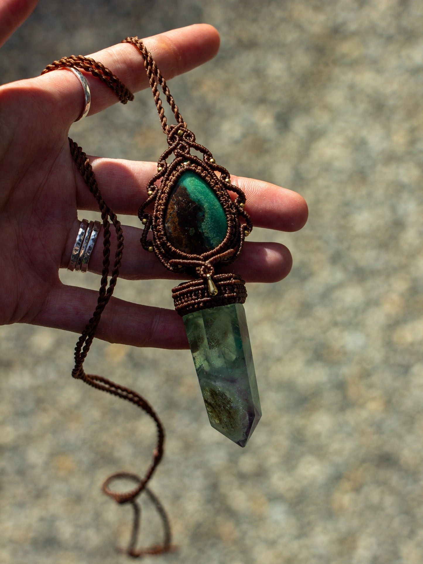 Chrysoprase & Fluorite macrame necklace