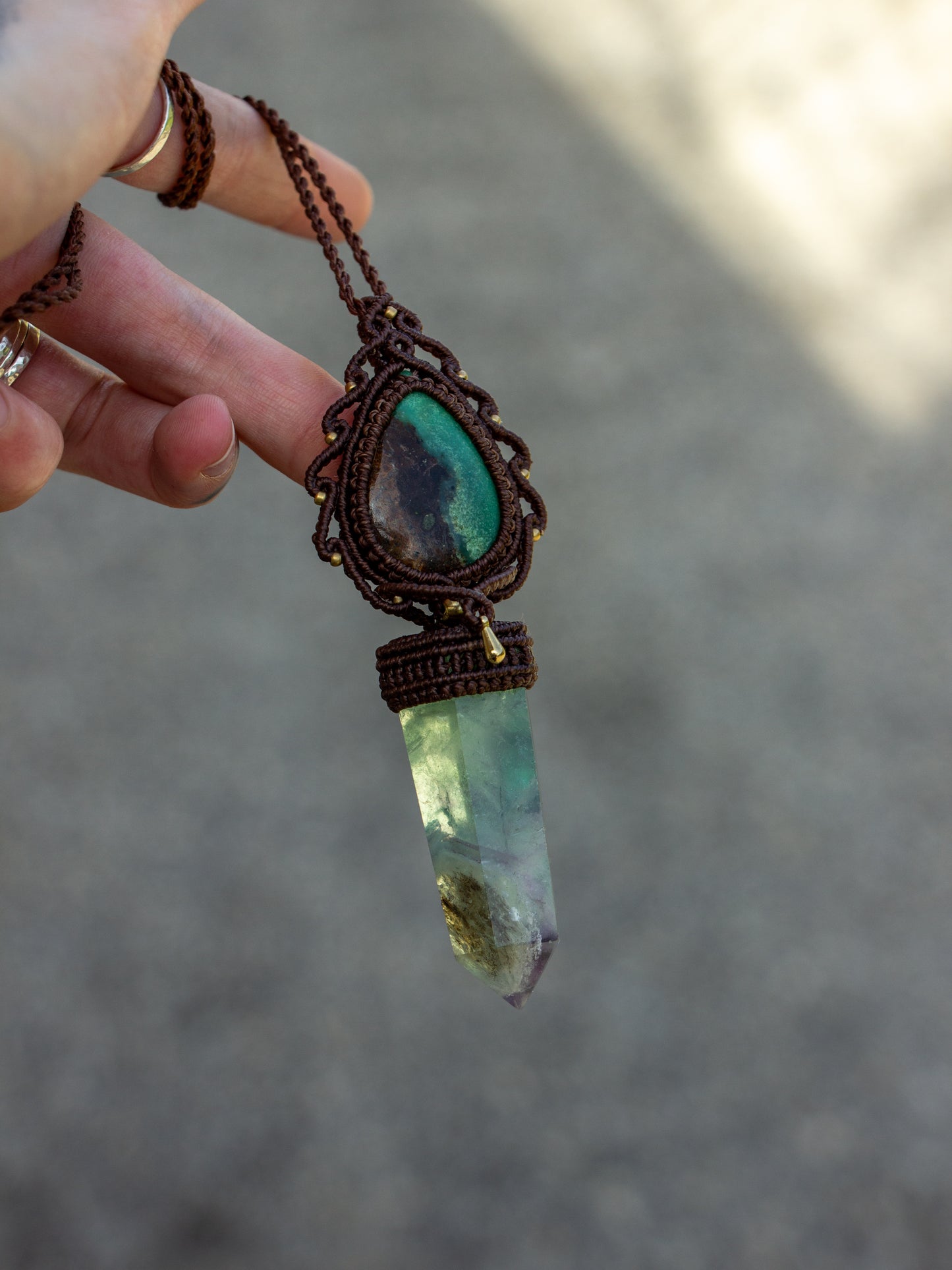 Chrysoprase & Fluorite macrame necklace