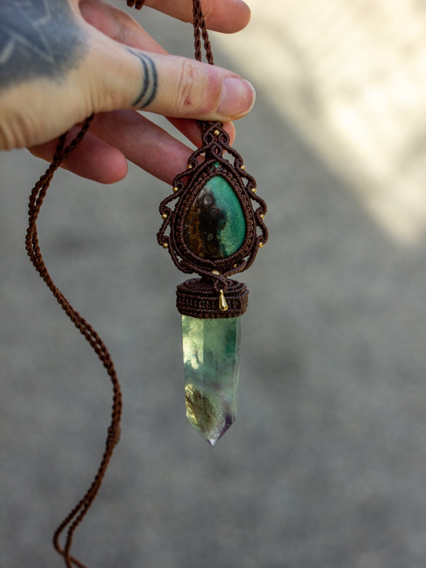 Chrysoprase & Fluorite macrame necklace