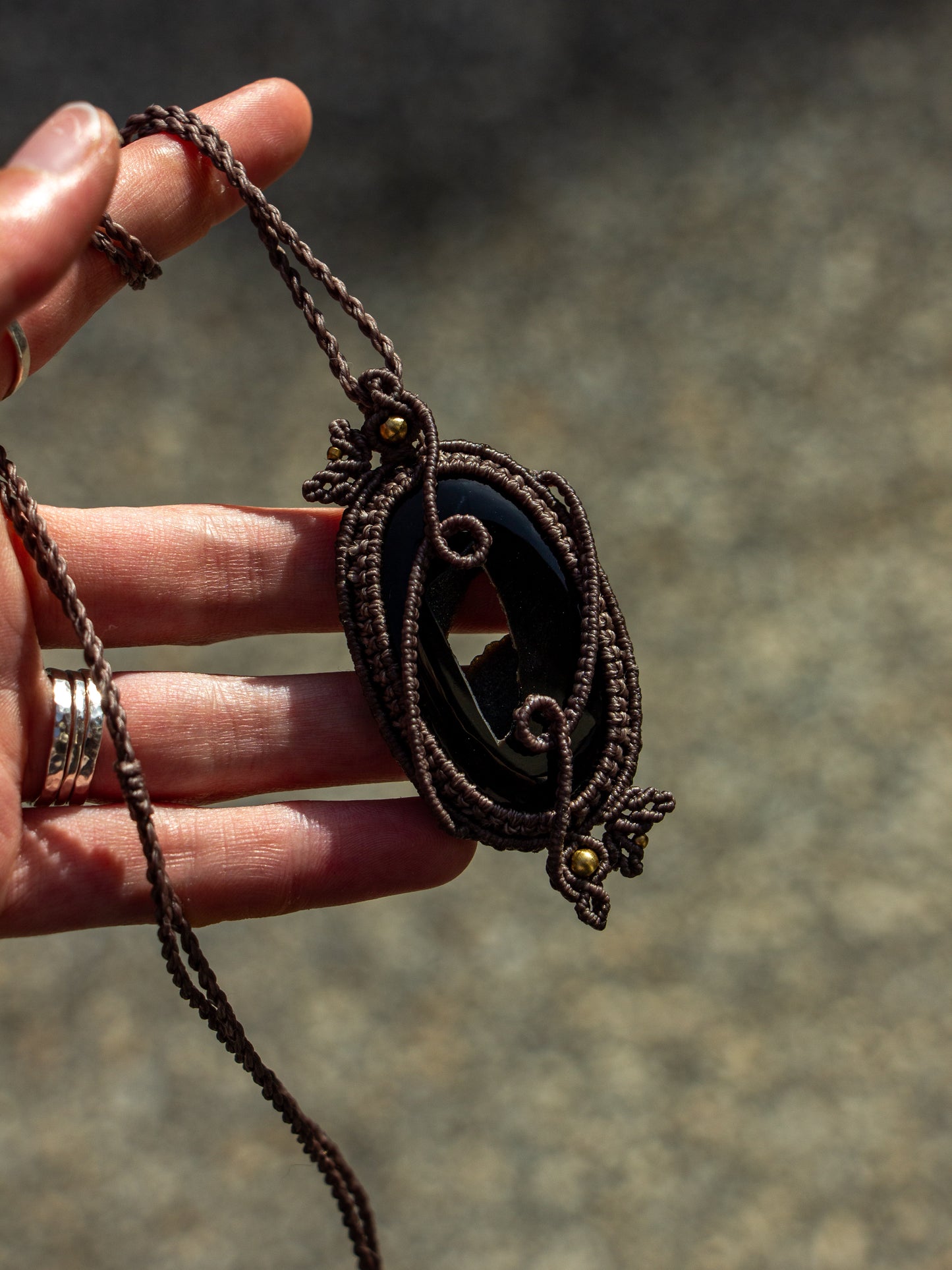 Druzy Onyx macrame necklace