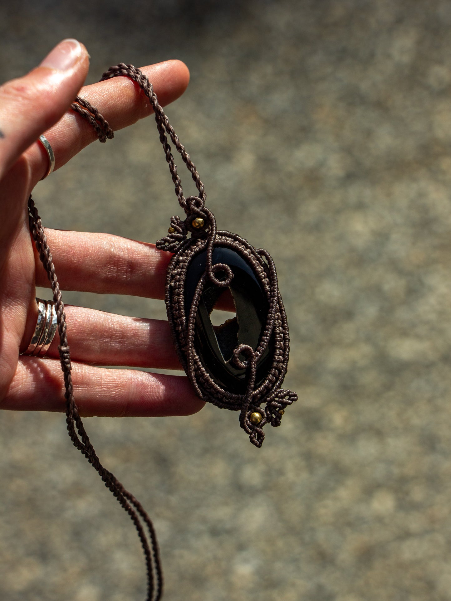 Druzy Onyx macrame necklace