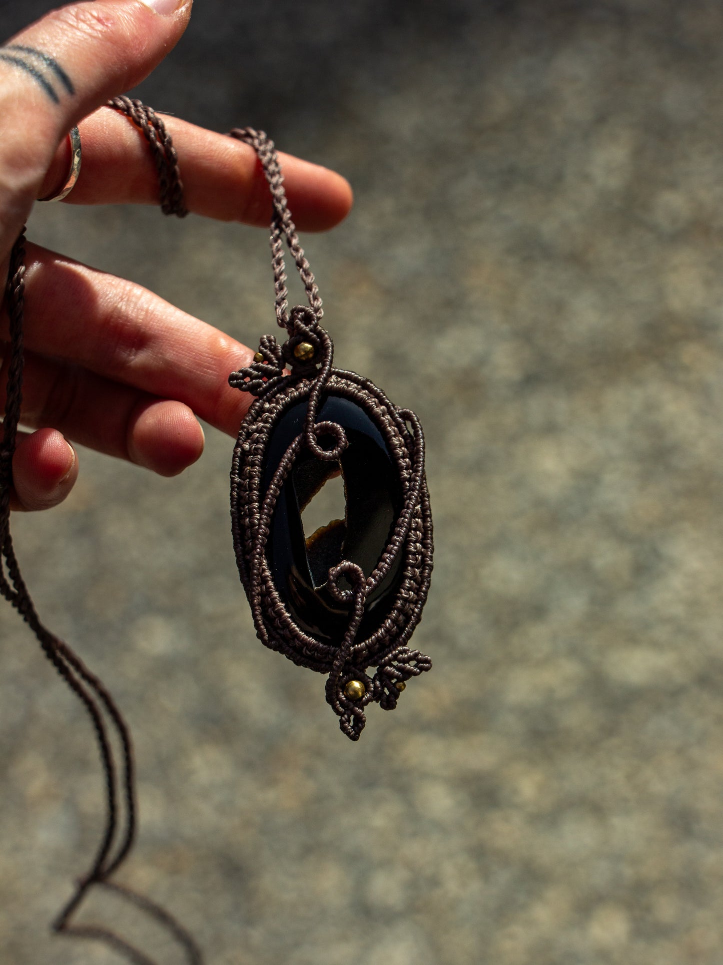 Druzy Onyx macrame necklace