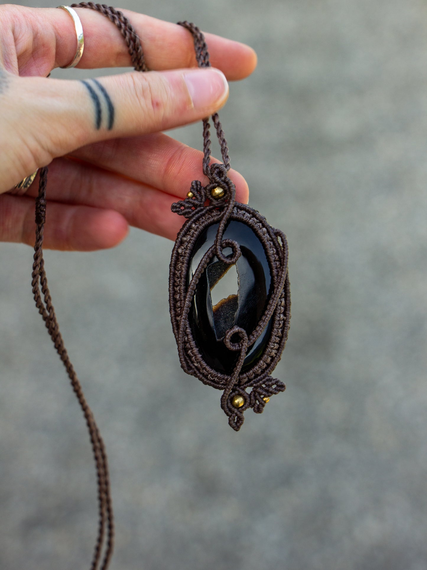 Druzy Onyx macrame necklace