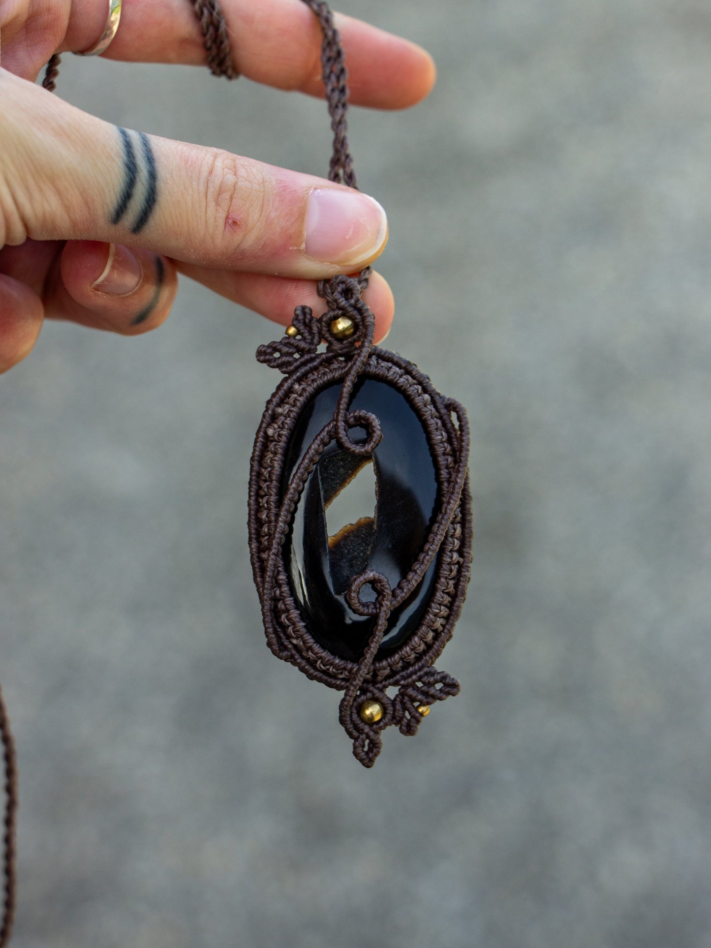 Druzy Onyx macrame necklace