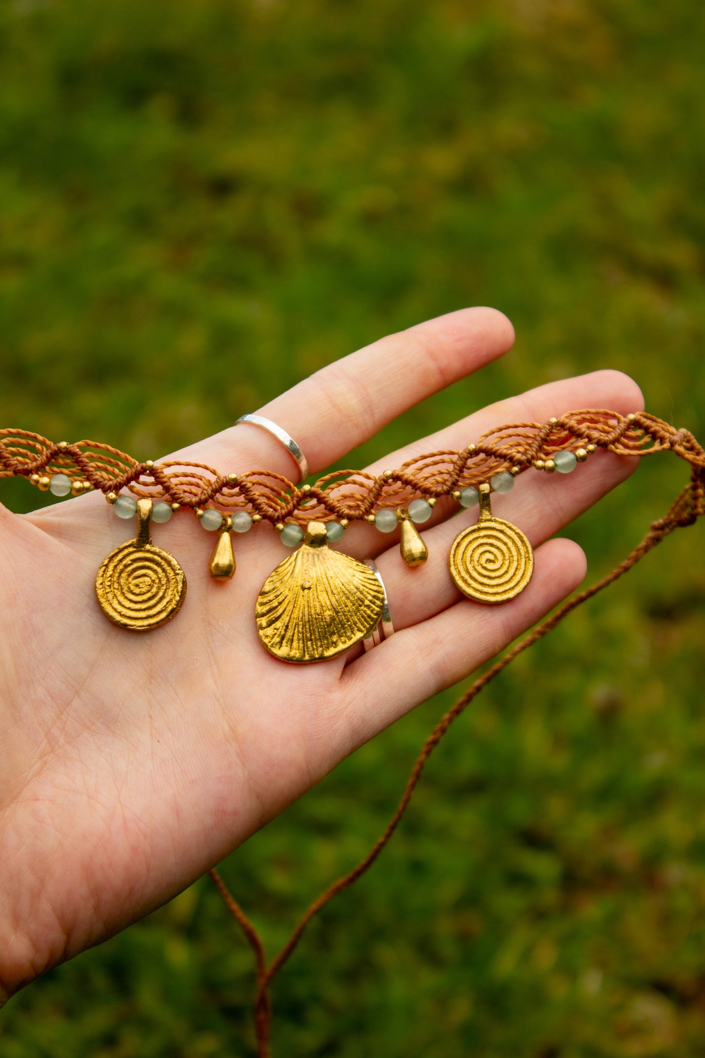 Amazonite & brass • macrame necklace