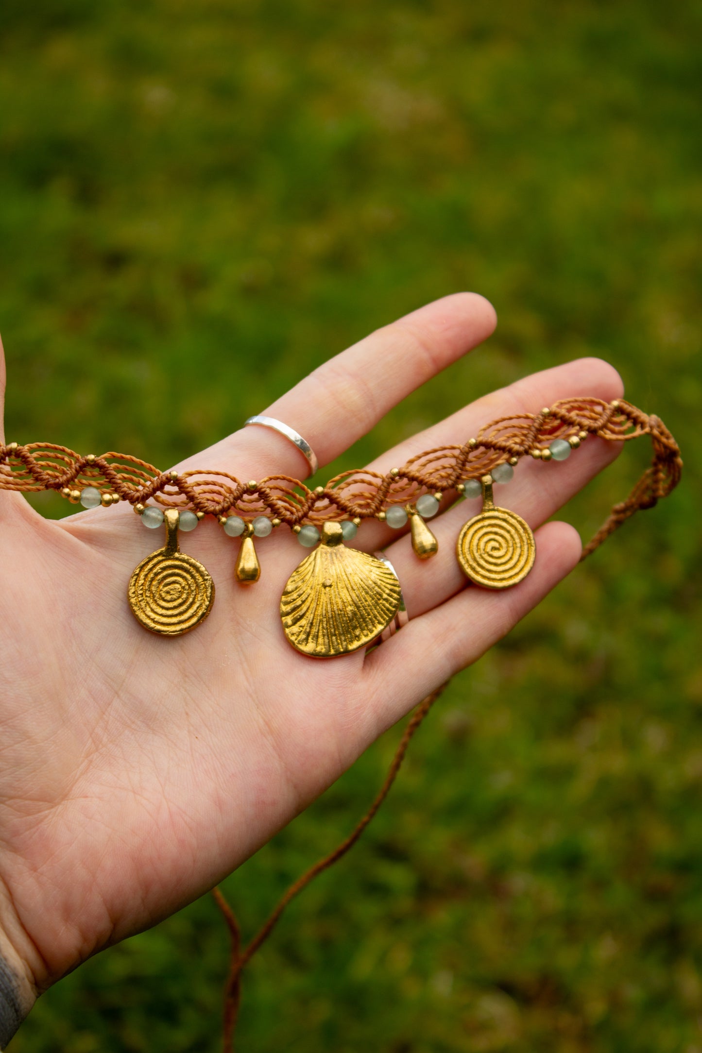 Amazonite & brass • macrame necklace