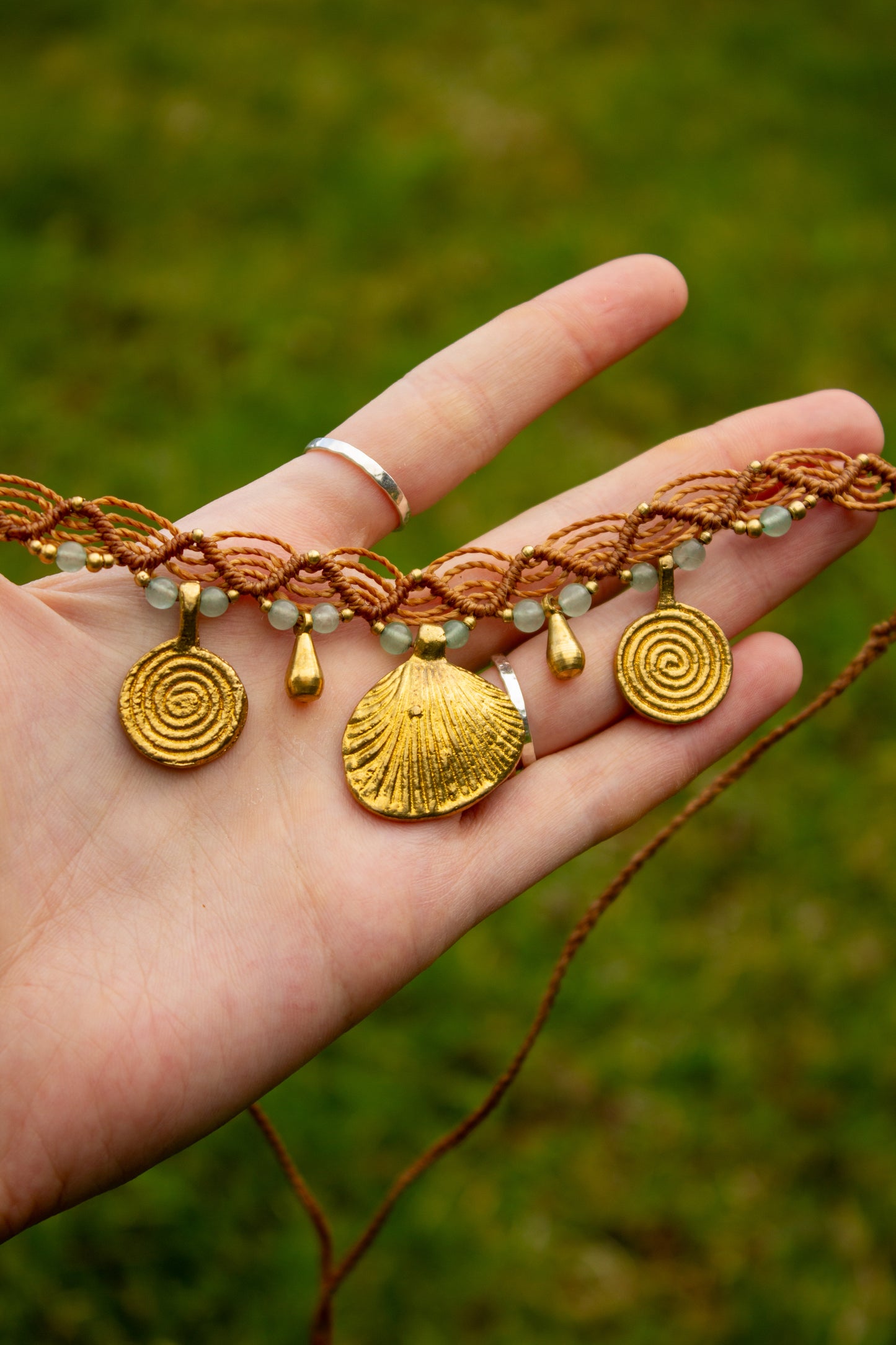 Amazonite & brass • macrame necklace