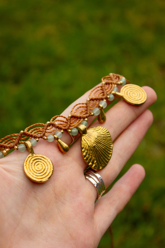 Amazonite & brass • macrame necklace