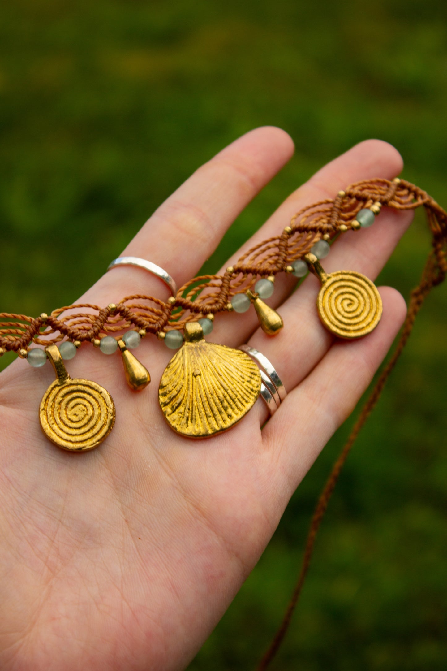 Amazonite & brass • macrame necklace