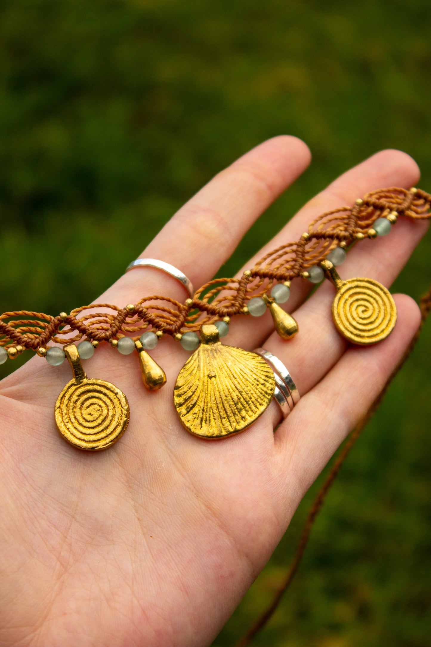 Amazonite & brass • macrame necklace