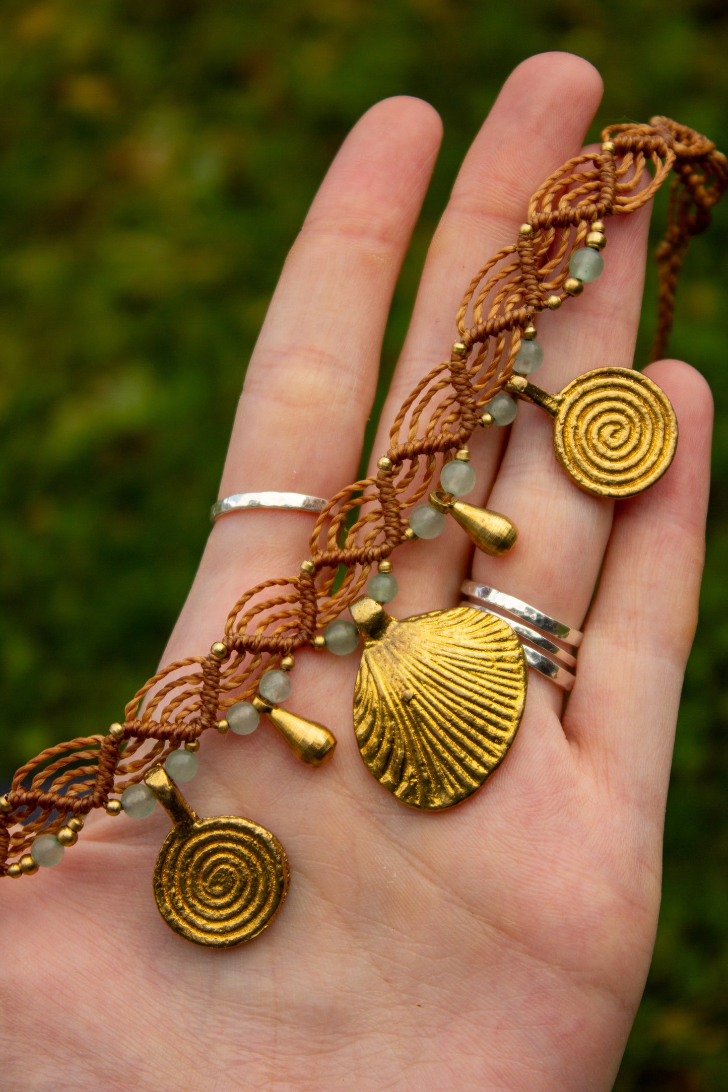 Amazonite & brass • macrame necklace