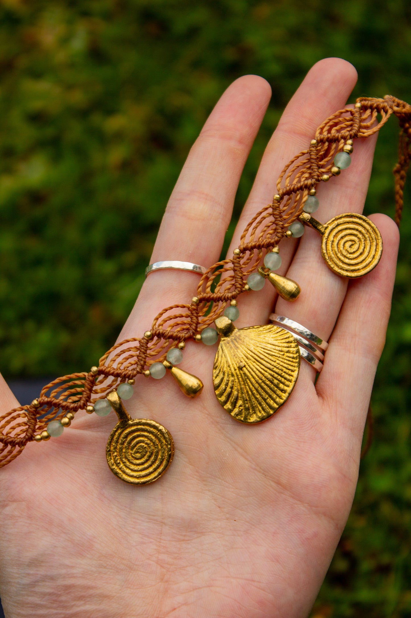 Amazonite & brass • macrame necklace