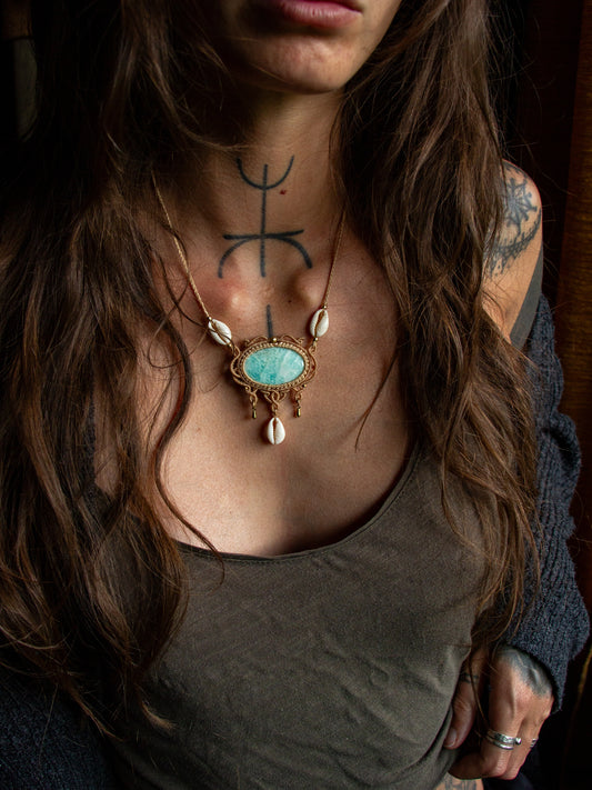Amazonite & cowrie shell necklace