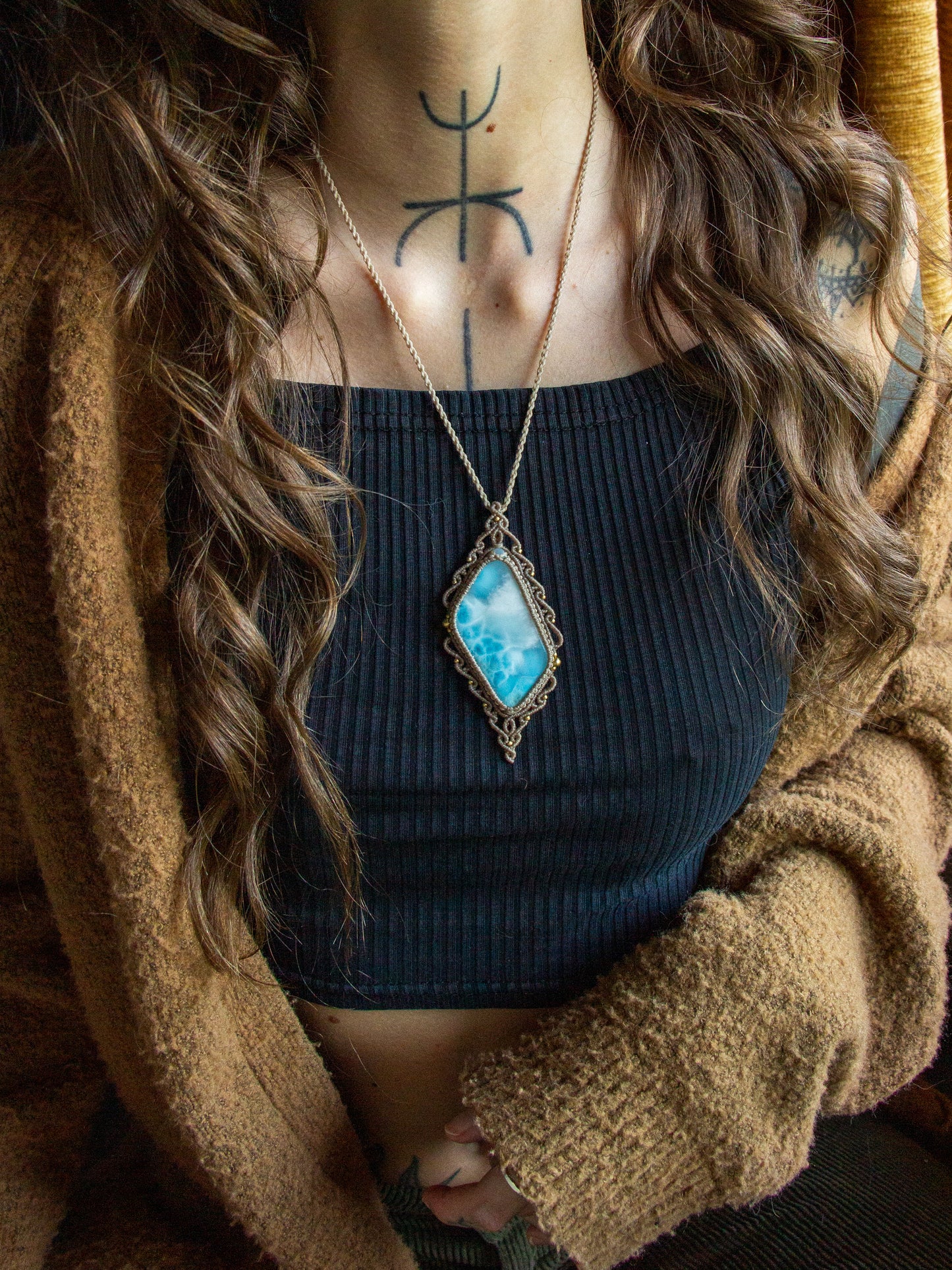 Larimar macrame necklace