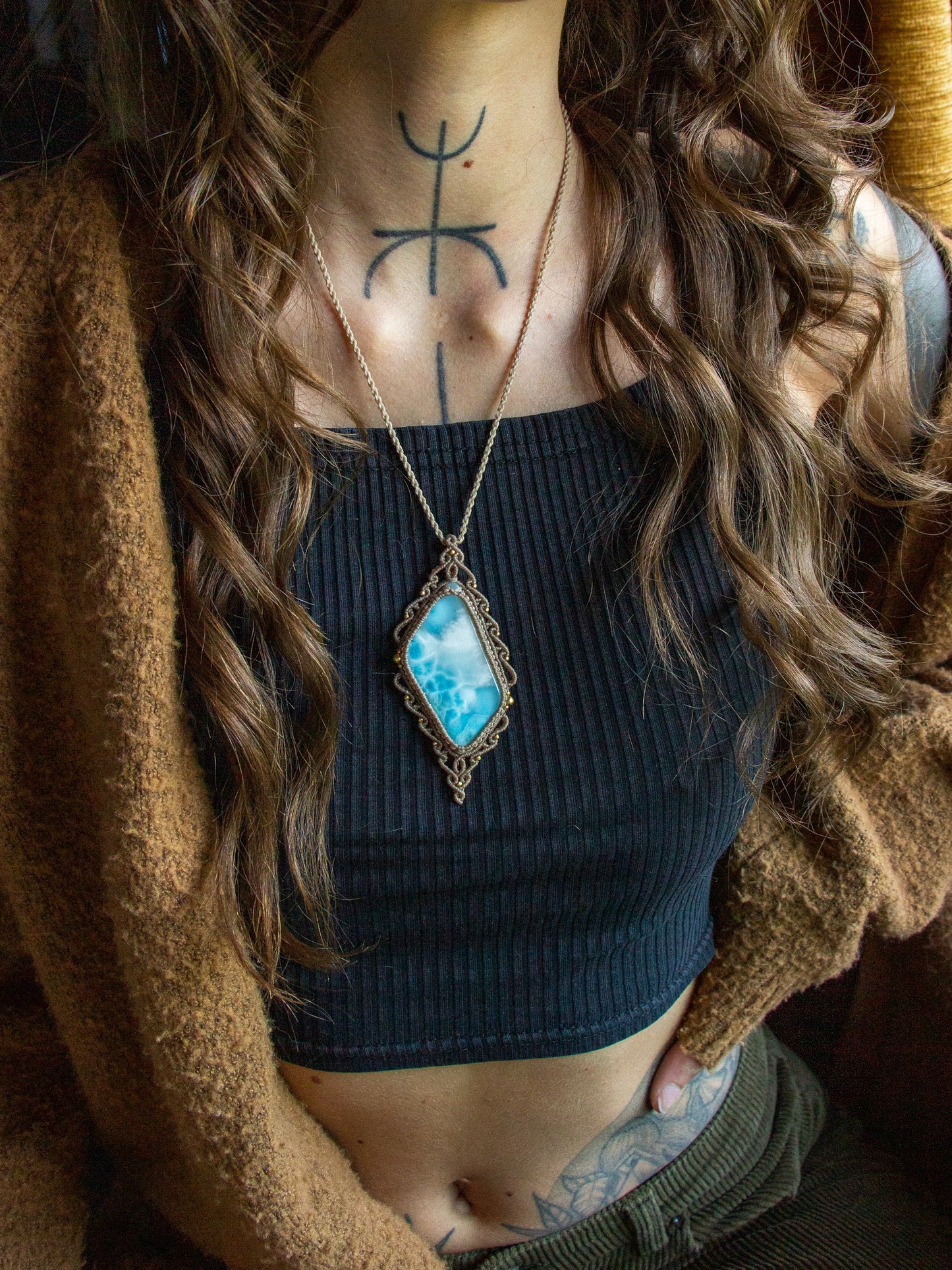 Larimar macrame necklace
