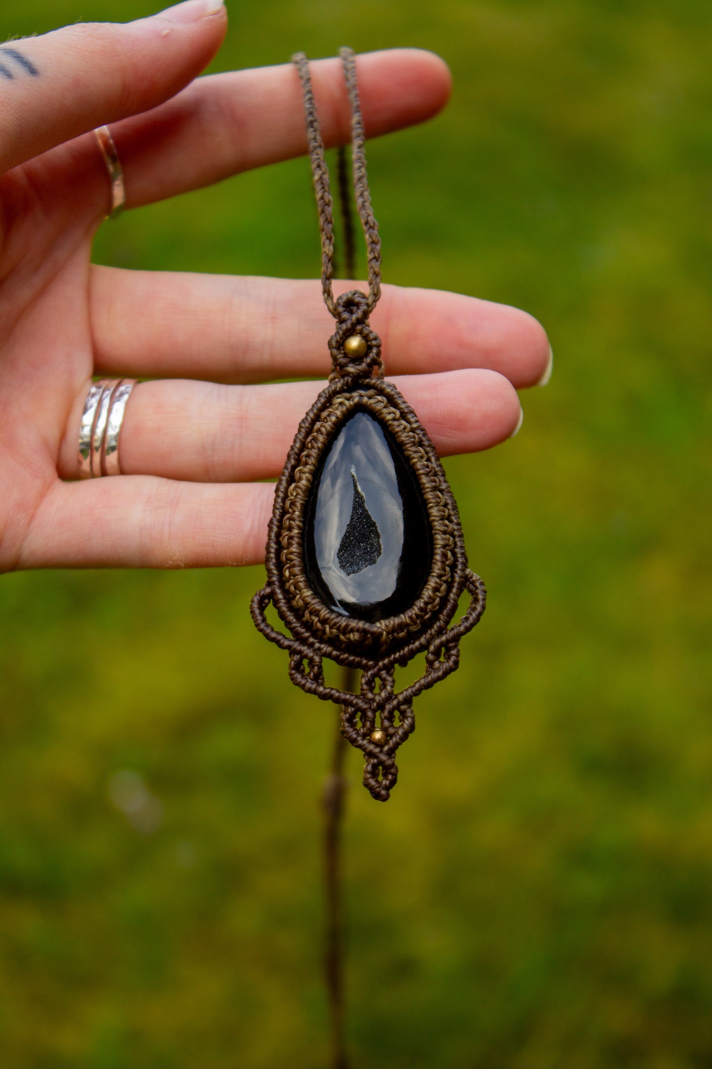 Druzy Onyx macrame necklace